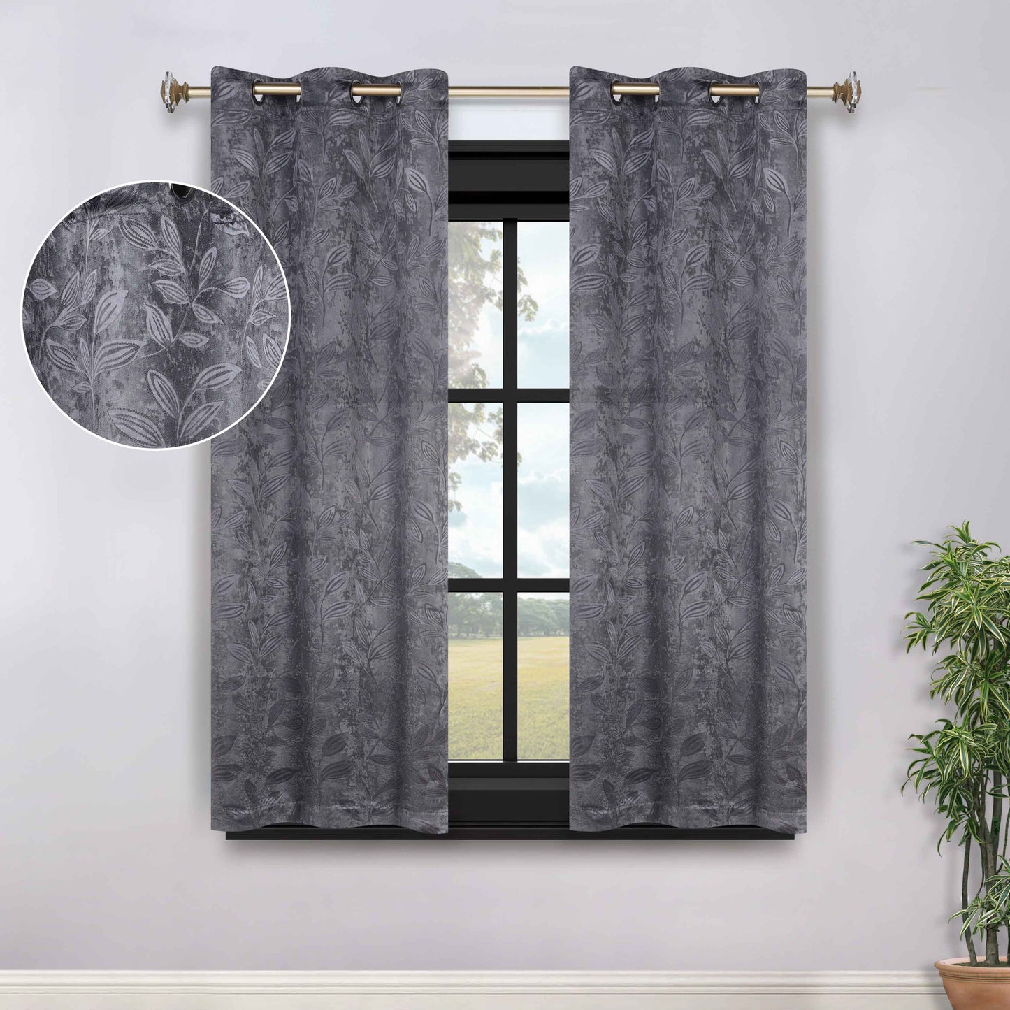 Leaves Room Darkening Grommet Blackout Curtain Panels. Set of 2