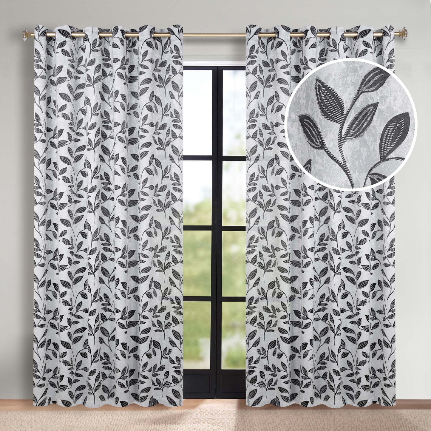 Leaves Room Darkening Grommet Blackout Curtain Panels. Set of 2
