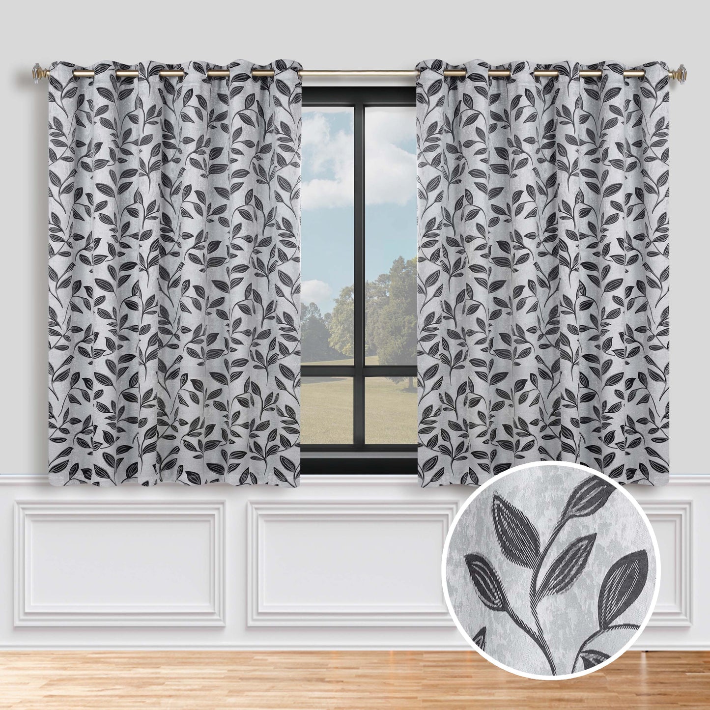 Leaves Room Darkening Grommet Blackout Curtain Panels. Set of 2