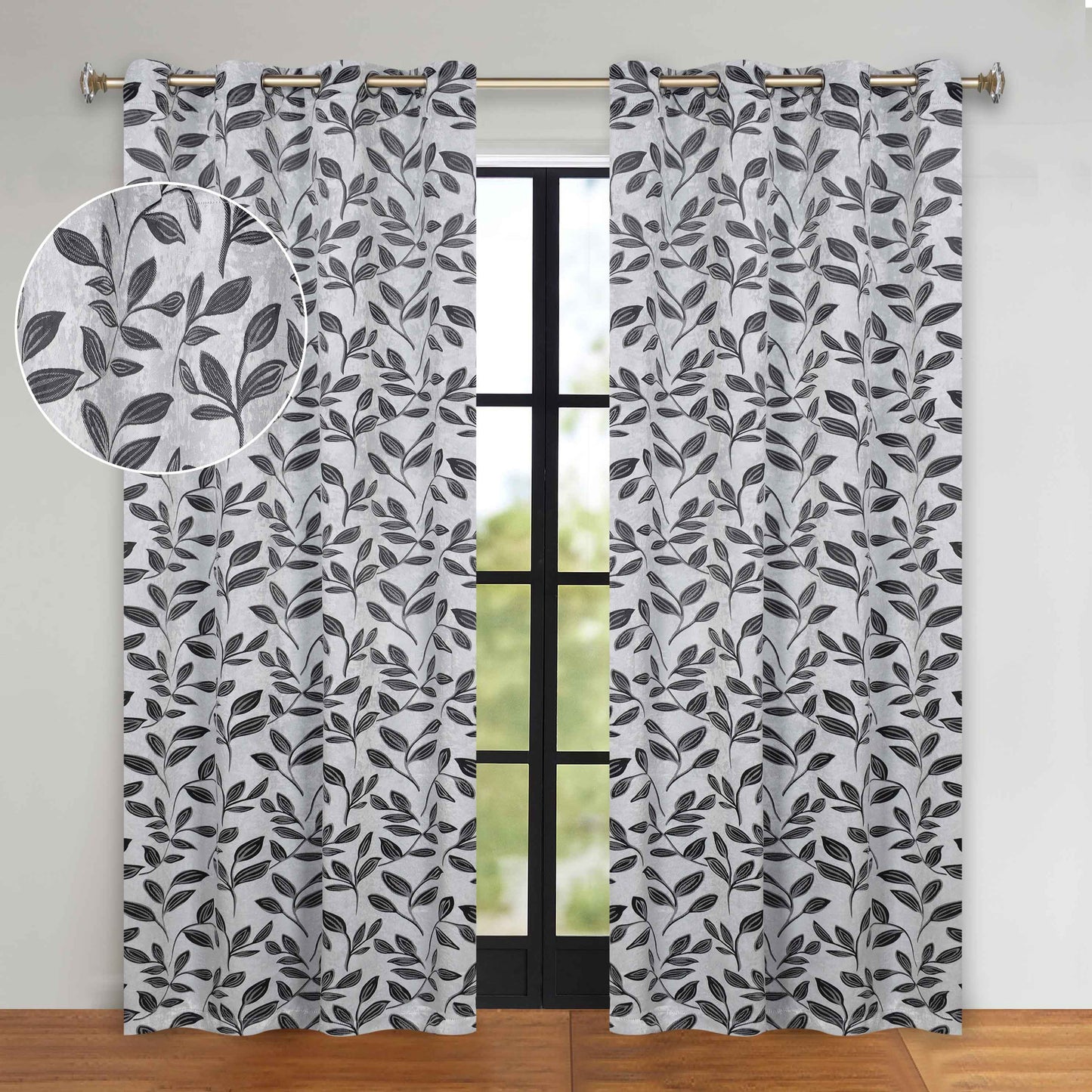 Leaves Room Darkening Grommet Blackout Curtain Panels. Set of 2