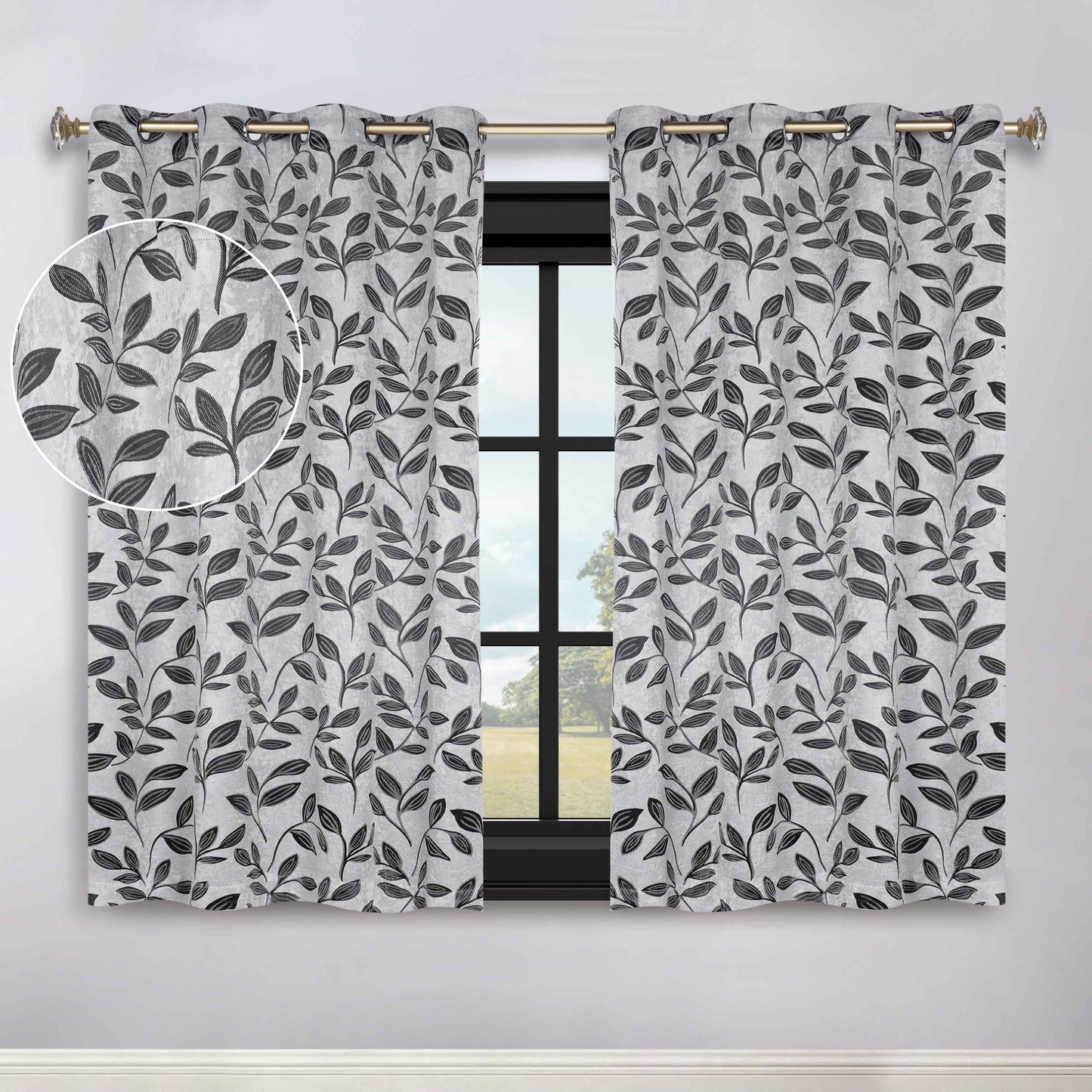 Leaves Room Darkening Grommet Blackout Curtain Panels. Set of 2