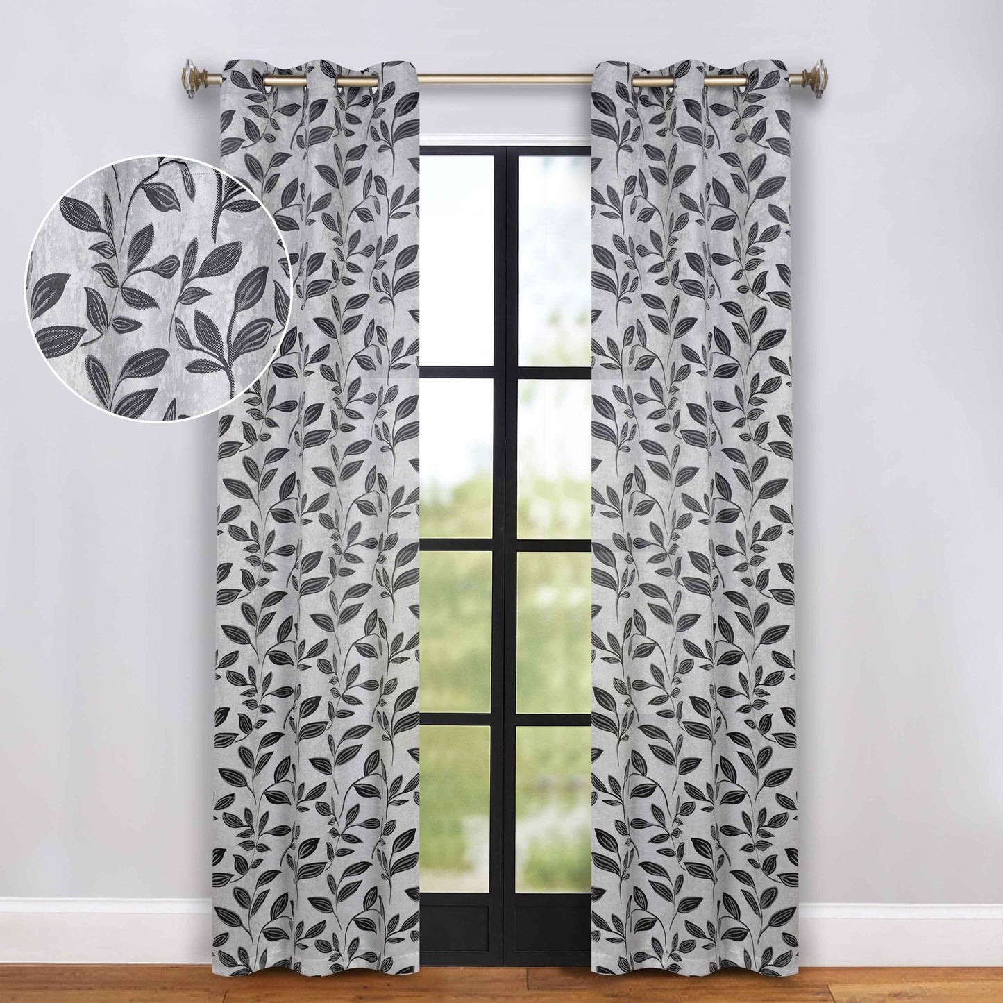 Leaves Room Darkening Grommet Blackout Curtain Panels. Set of 2