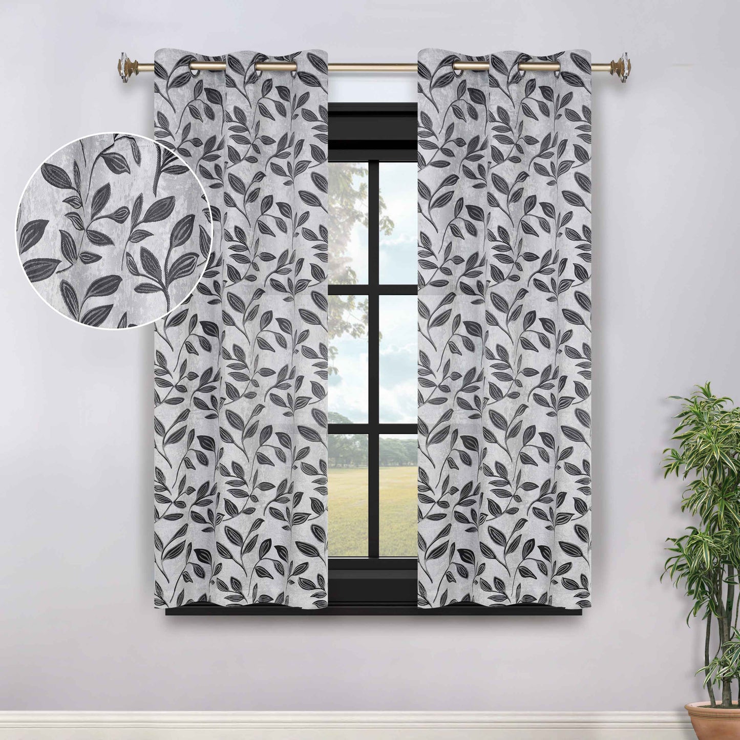 Leaves Room Darkening Grommet Blackout Curtain Panels. Set of 2