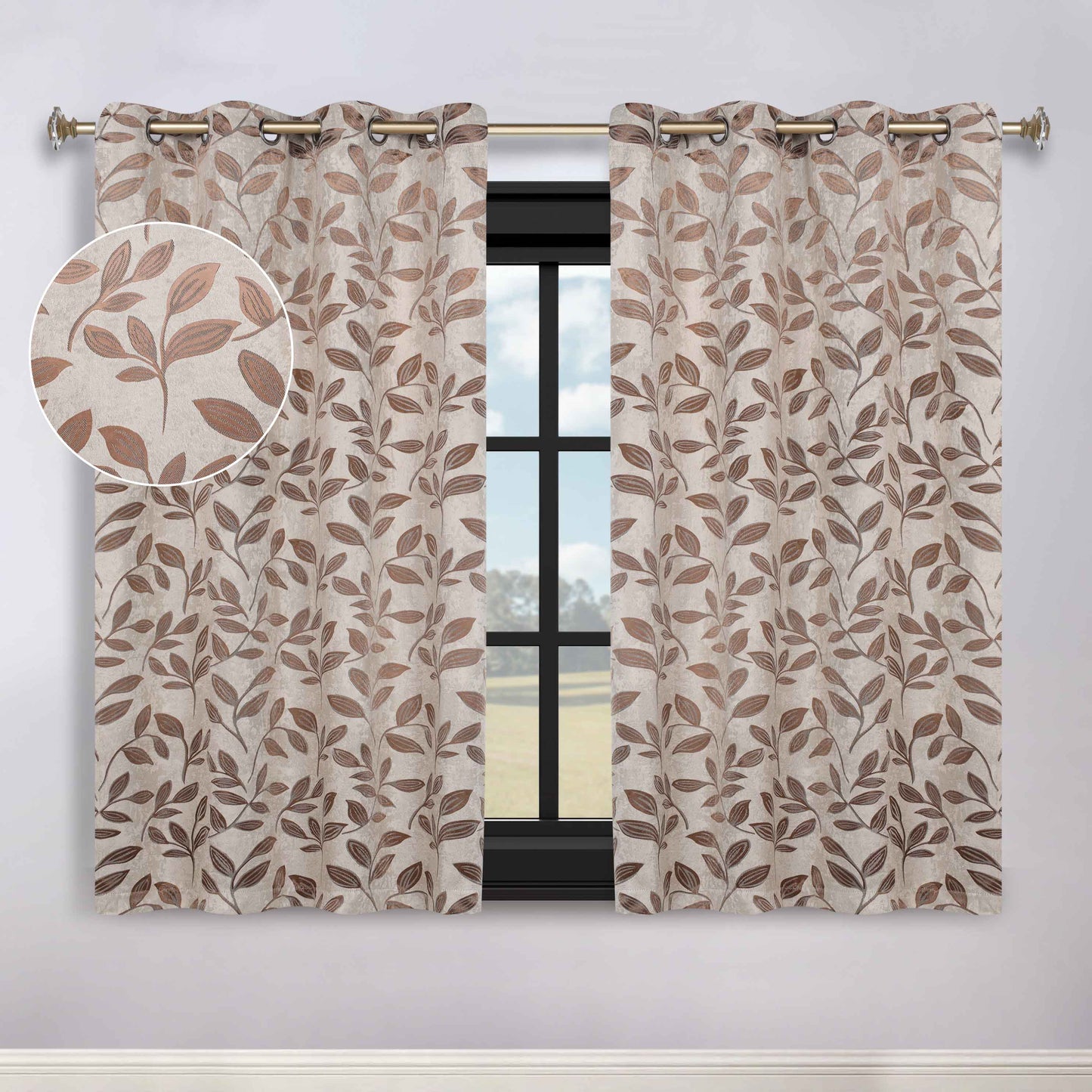 Leaves Room Darkening Washable Blackout Curtain Panels. Set of 2