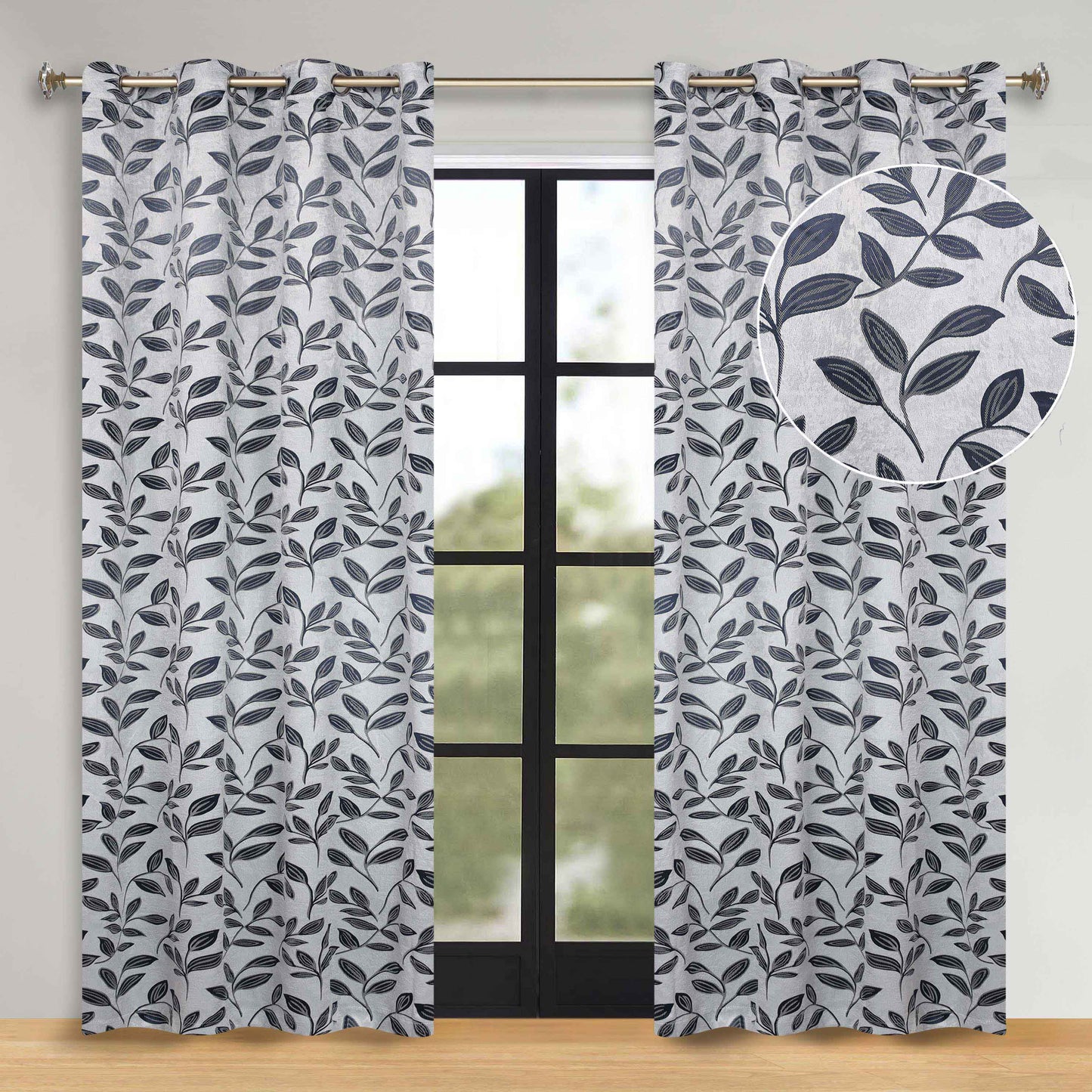 Leaves Room Darkening Washable Blackout Curtain Panels. Set of 2