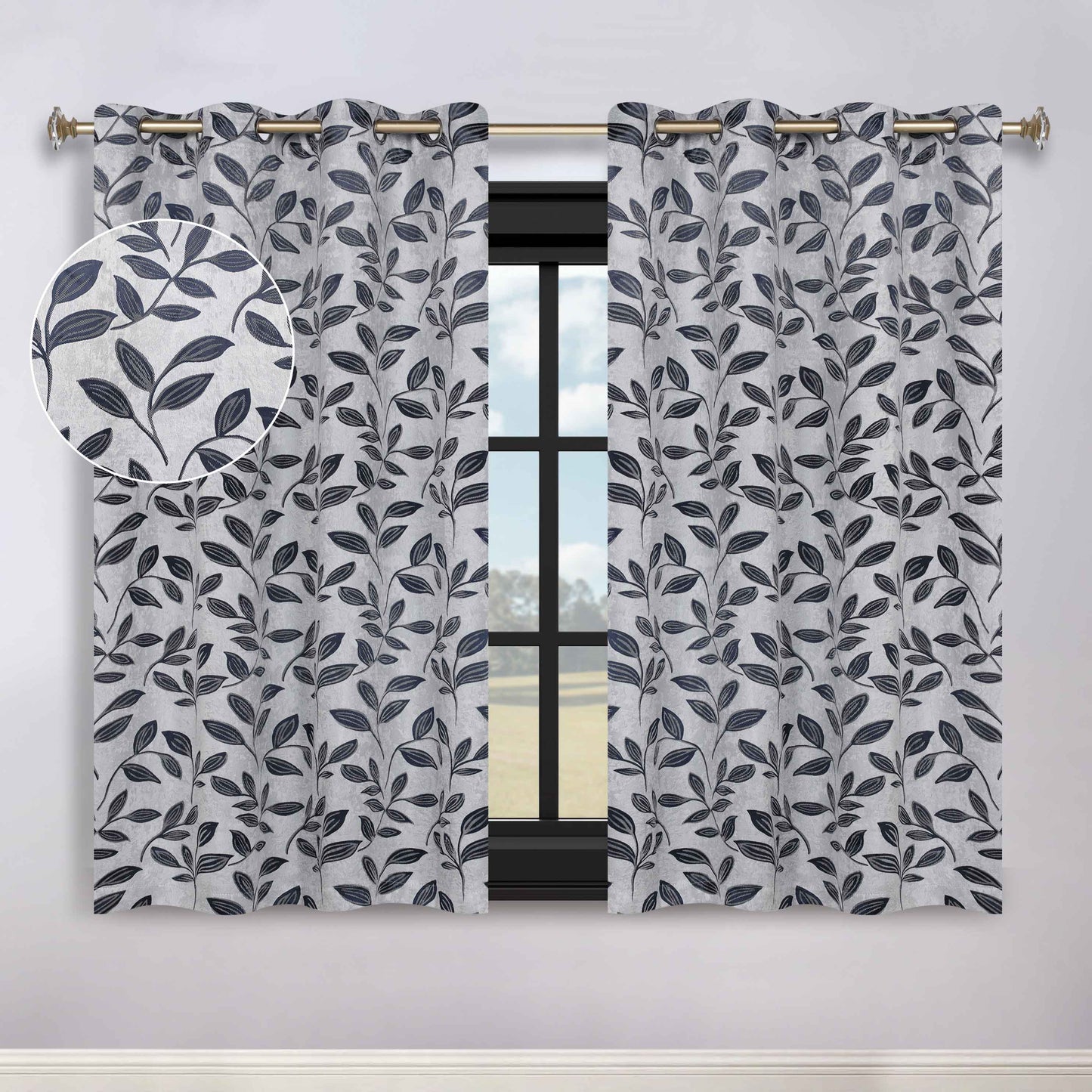 Leaves Room Darkening Washable Blackout Curtain Panels. Set of 2