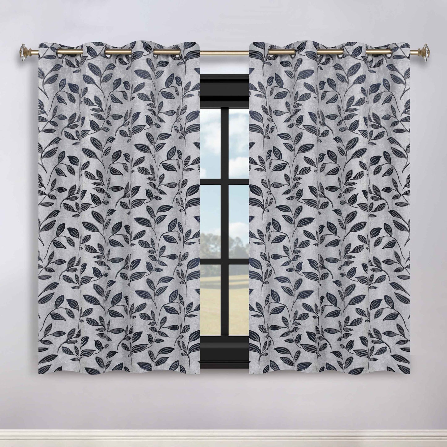 Leaves Room Darkening Washable Blackout Curtain Panels. Set of 2