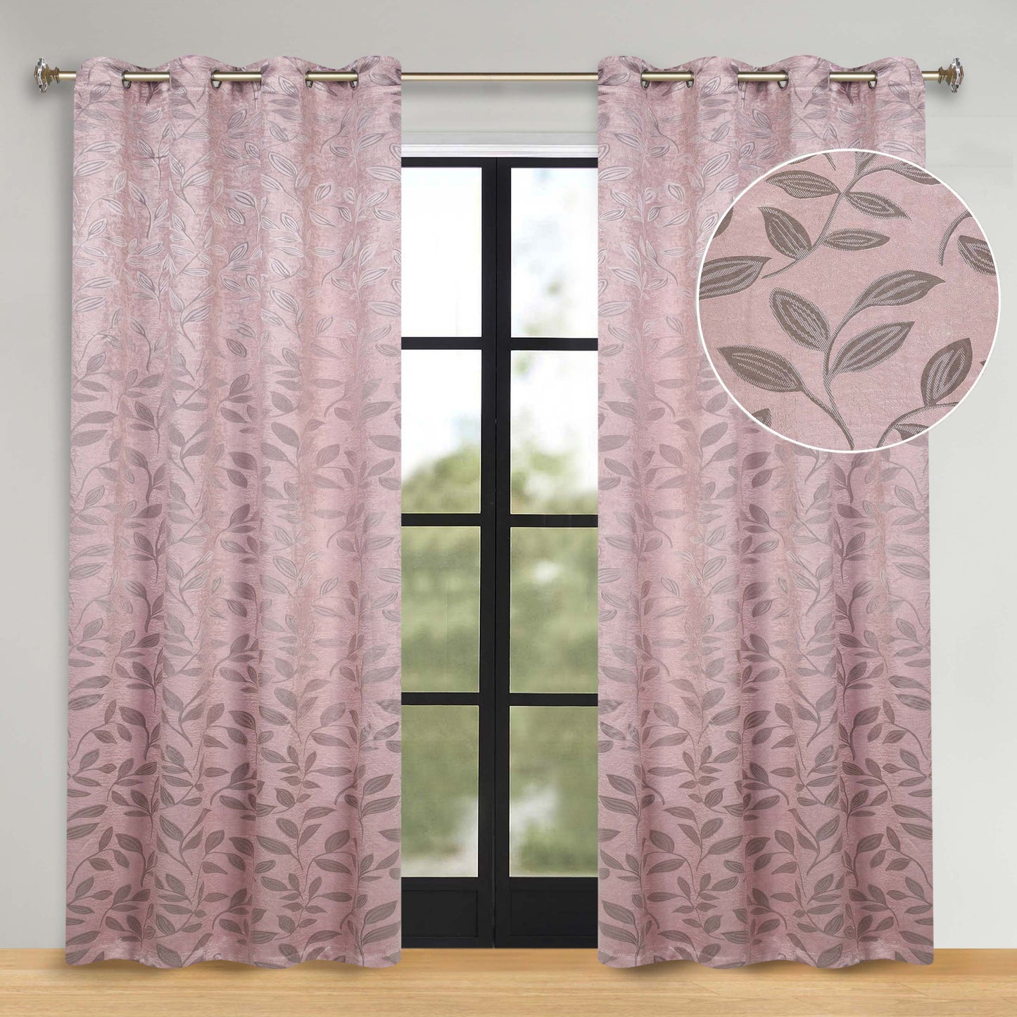 Leaves Room Darkening Washable Blackout Curtain Panels. Set of 2