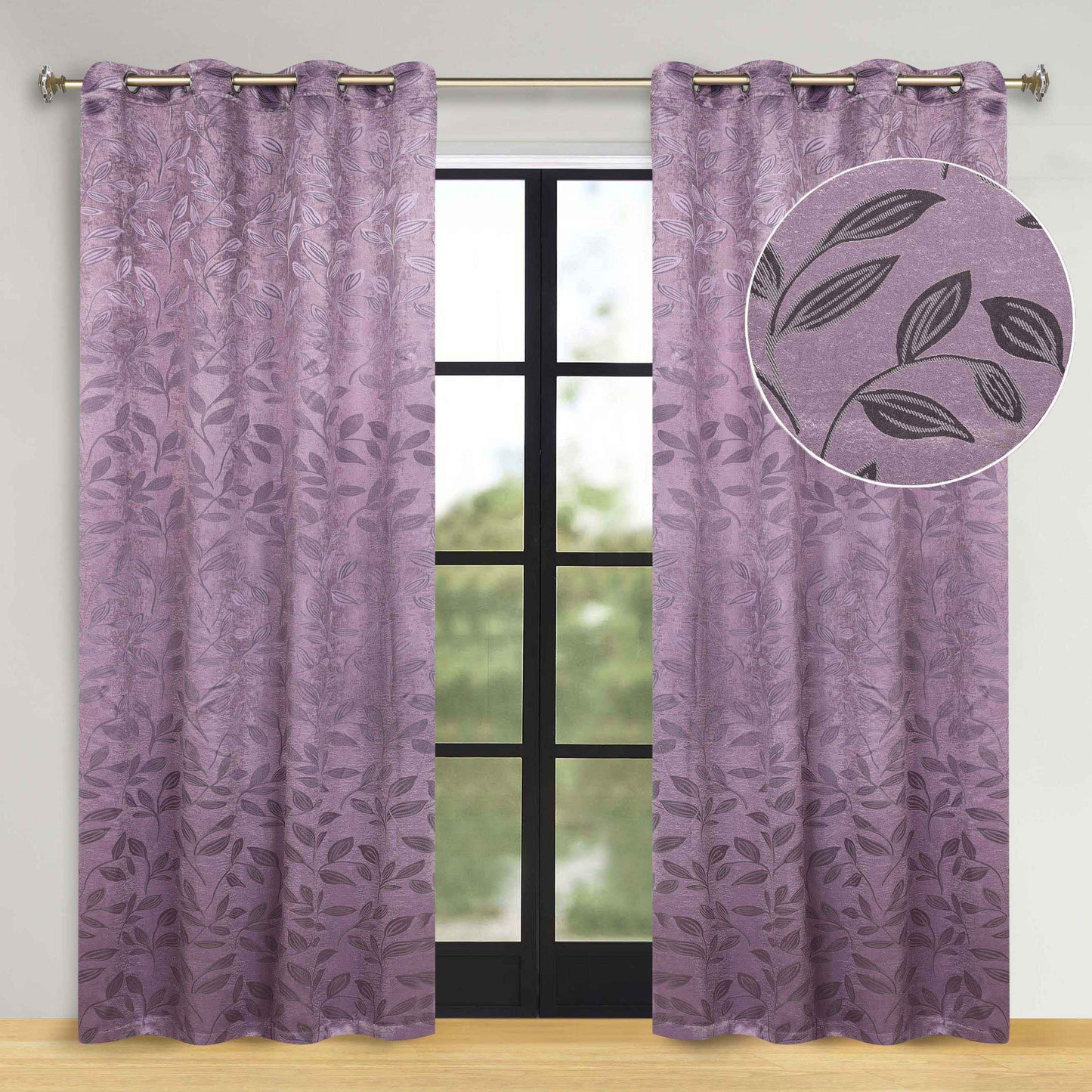 Leaves Room Darkening Washable Blackout Curtain Panels. Set of 2