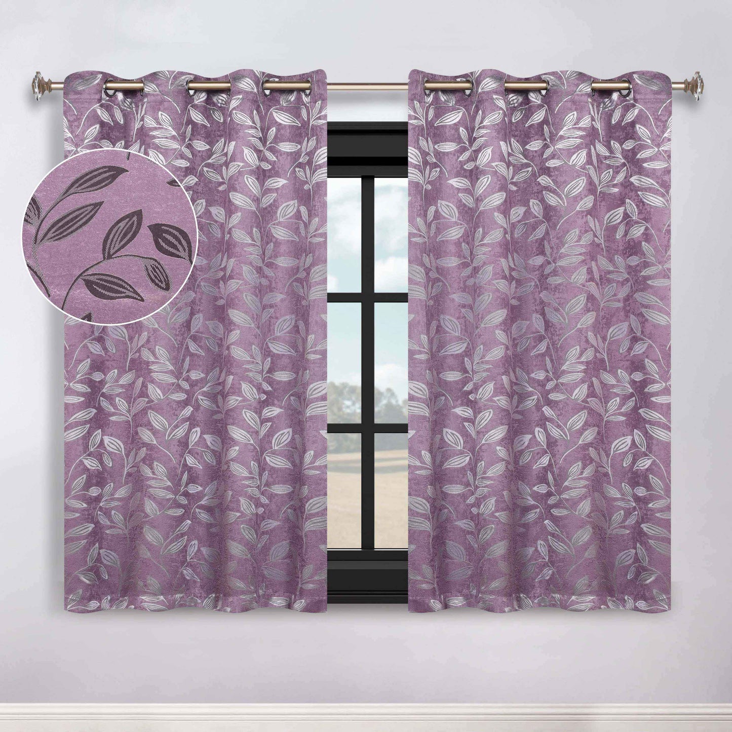 Leaves Room Darkening Washable Blackout Curtain Panels. Set of 2