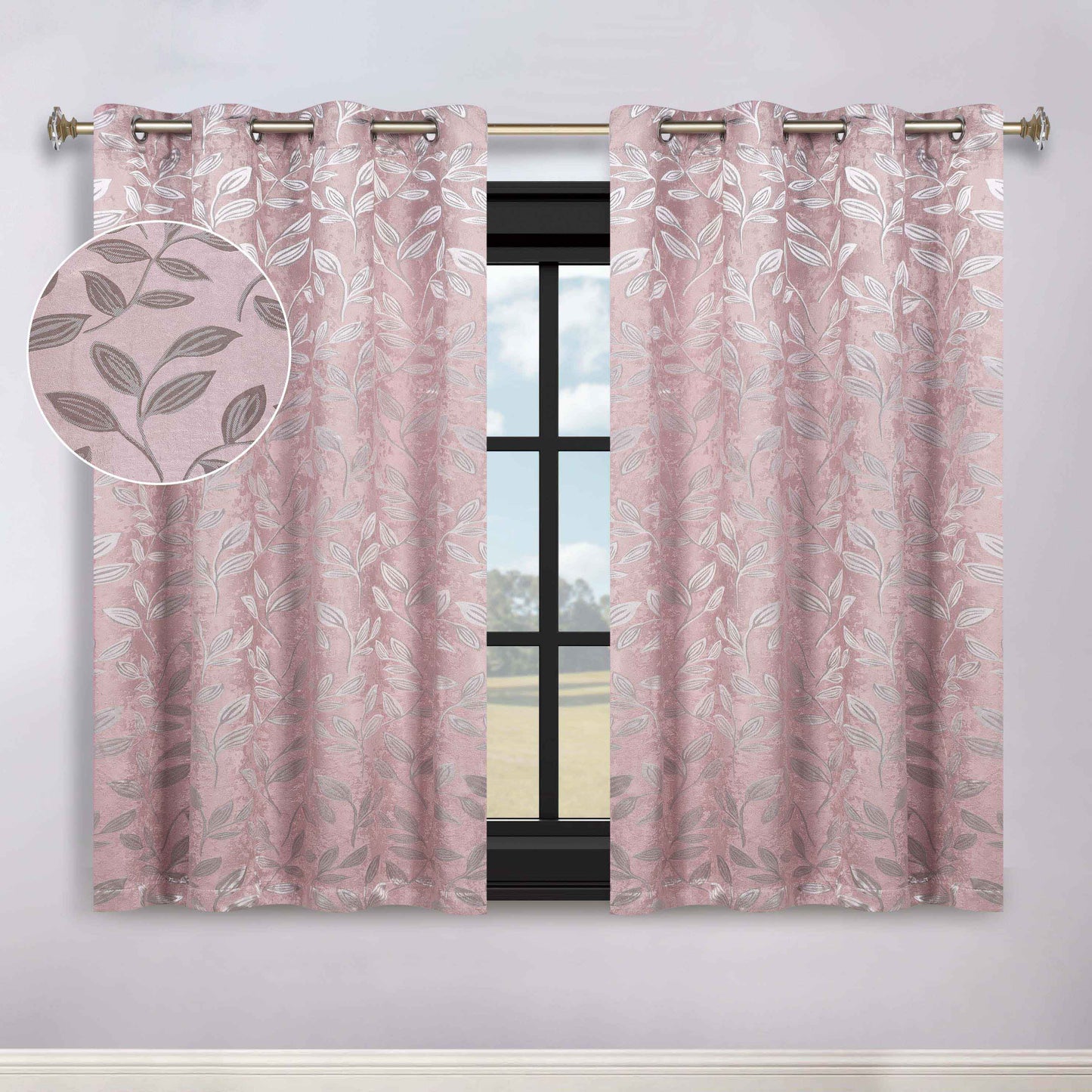 Leaves Room Darkening Washable Blackout Curtain Panels. Set of 2