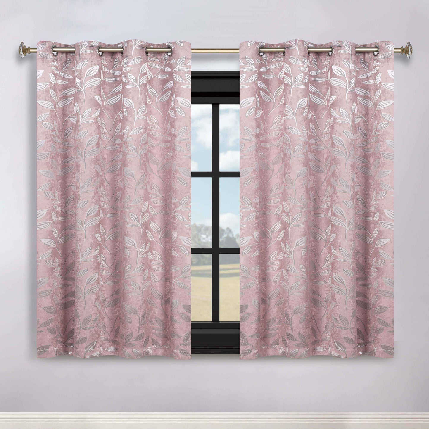 Leaves Room Darkening Washable Blackout Curtain Panels. Set of 2