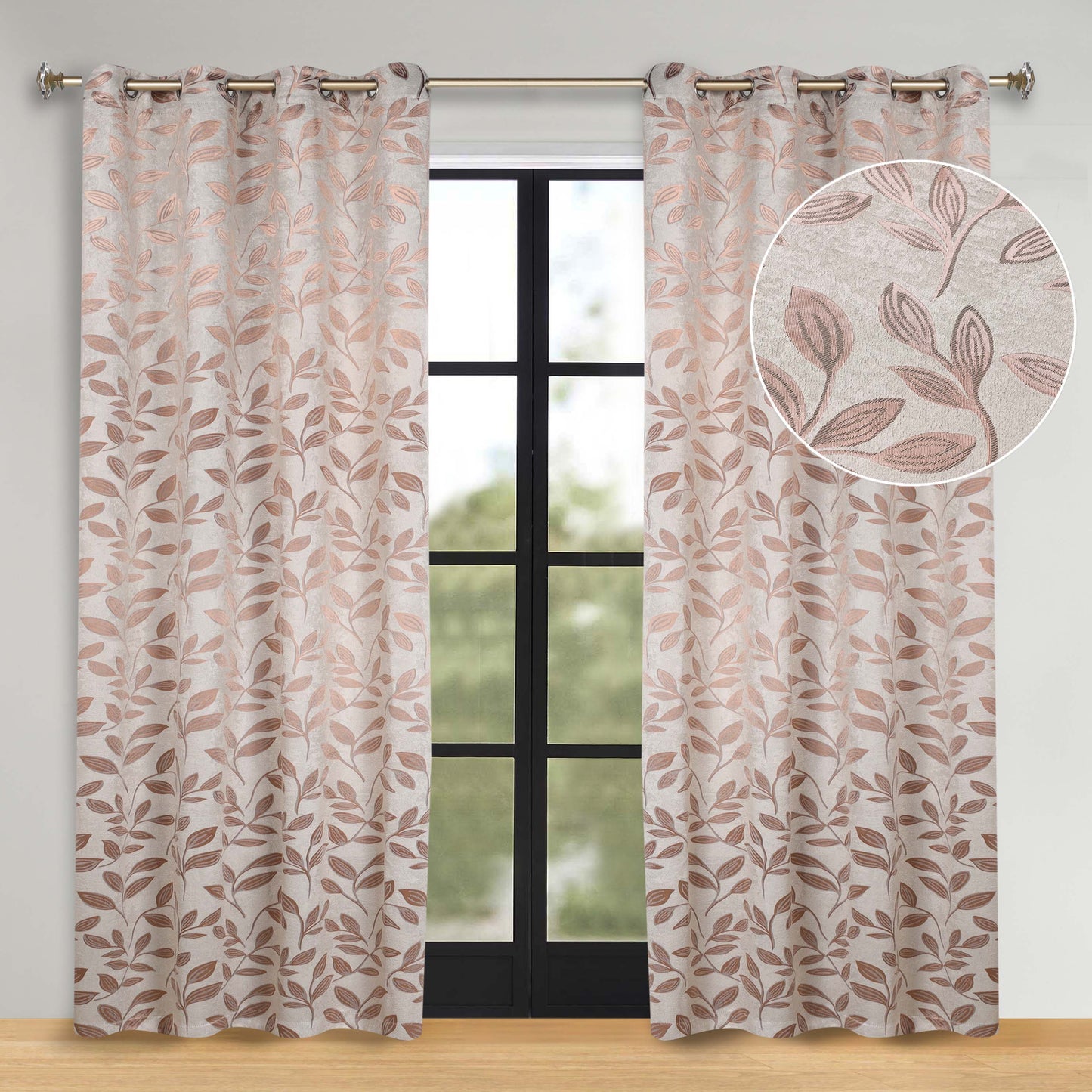 Leaves Room Darkening Washable Blackout Curtain Panels. Set of 2