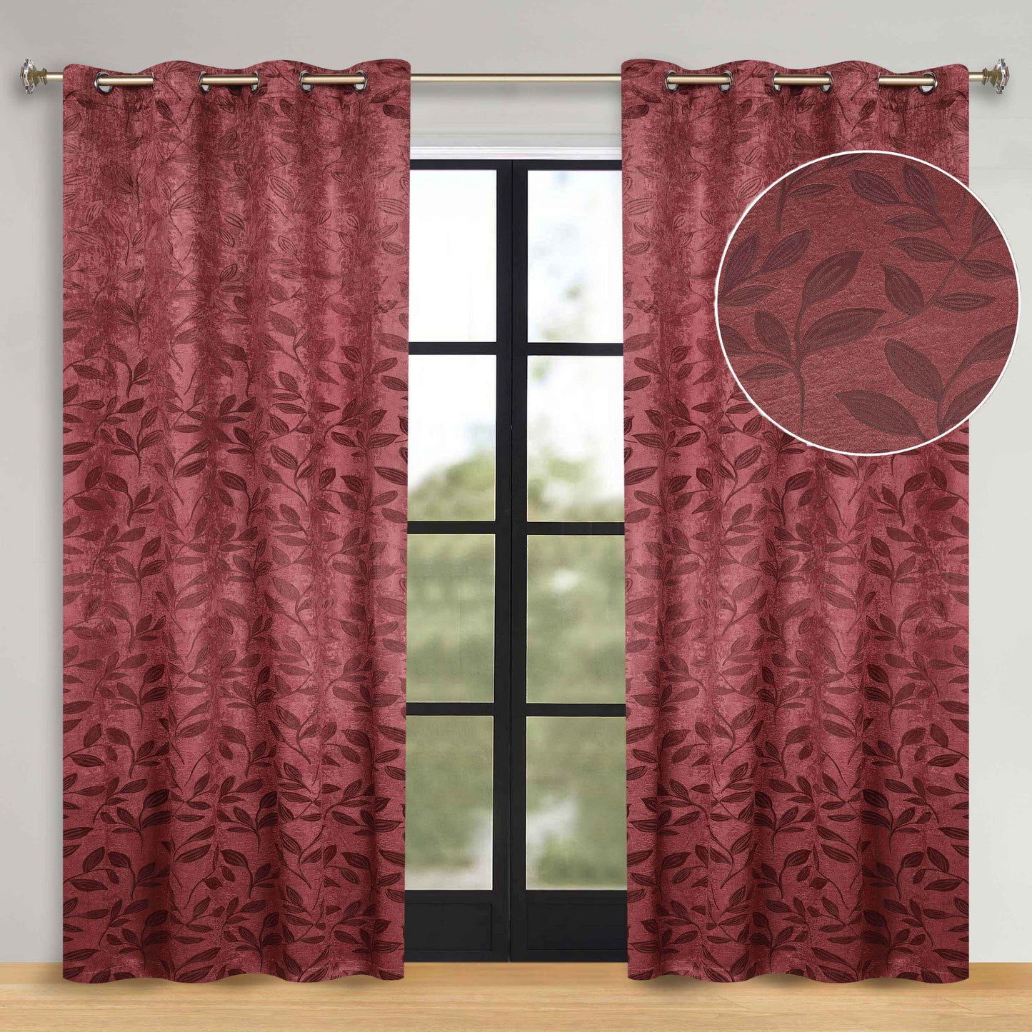 Leaves Room Darkening Washable Blackout Curtain Panels. Set of 2