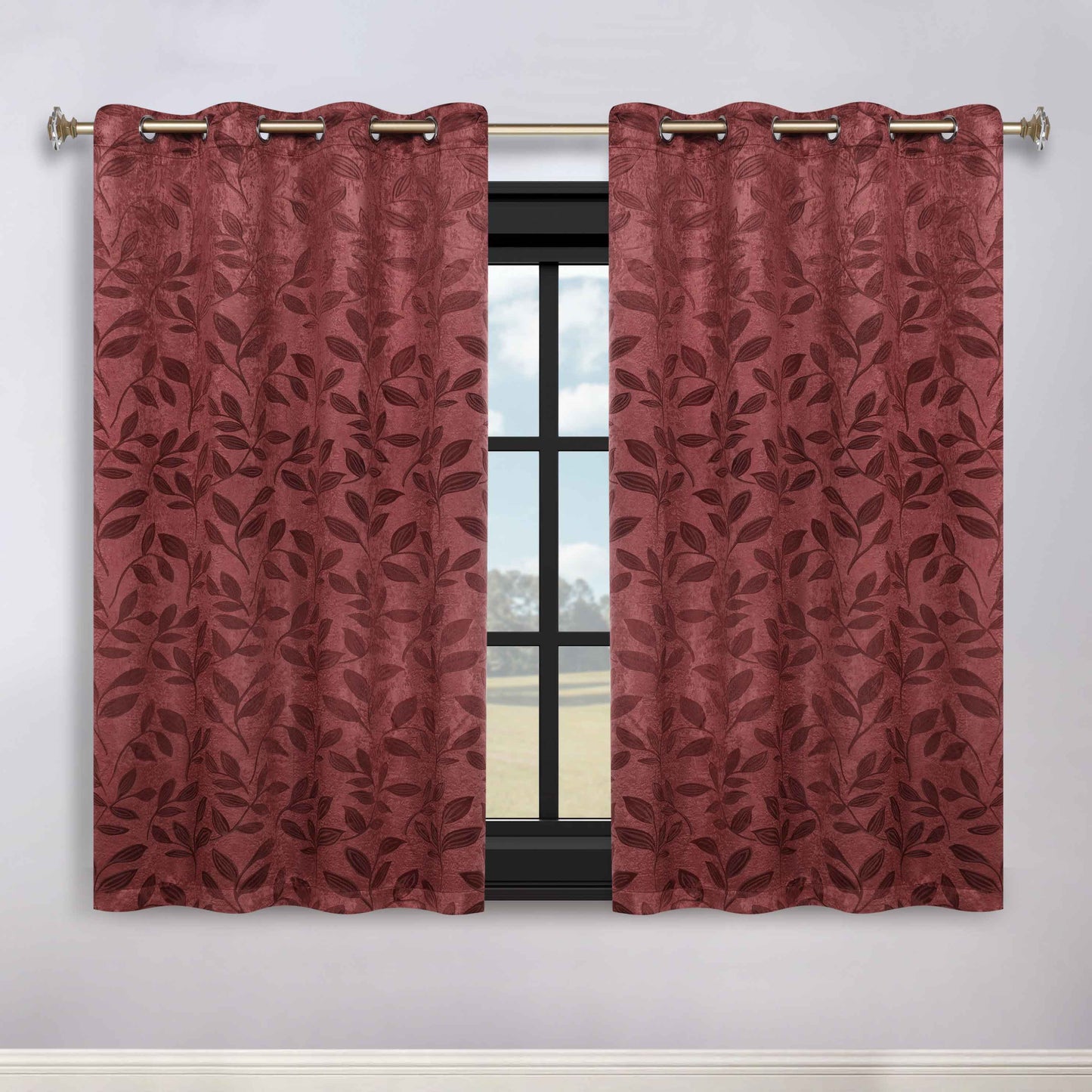 Leaves Room Darkening Washable Blackout Curtain Panels. Set of 2