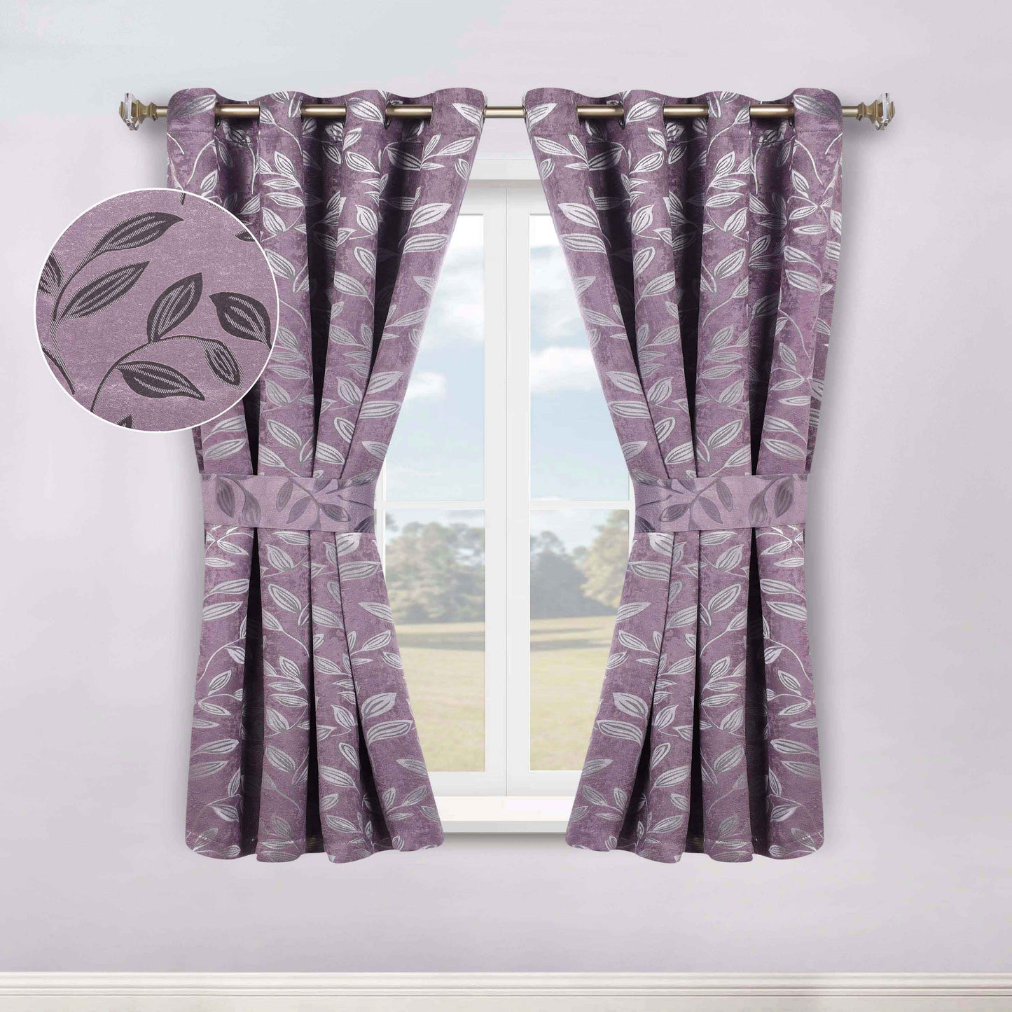 Leaves Room Darkening Washable Blackout Curtain Panels. Set of 2