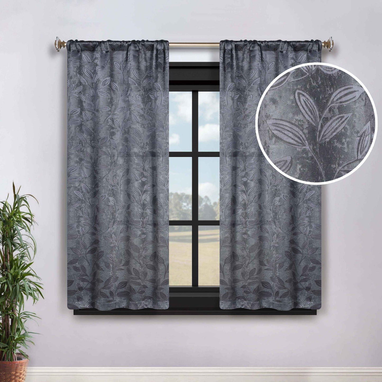 Leaves Washable Room Darkening Blackout Curtain Panels. Set of 2