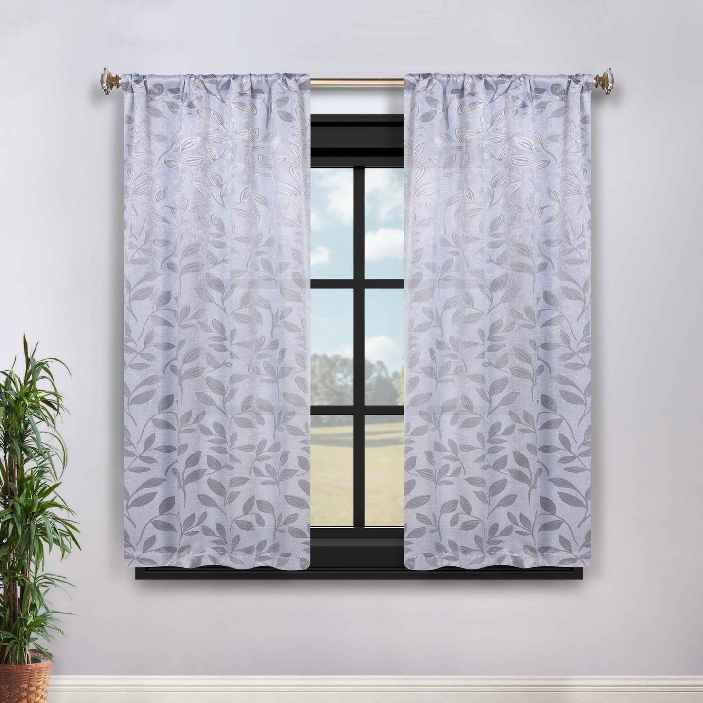 Leaves Washable Room Darkening Blackout Curtain Panels. Set of 2
