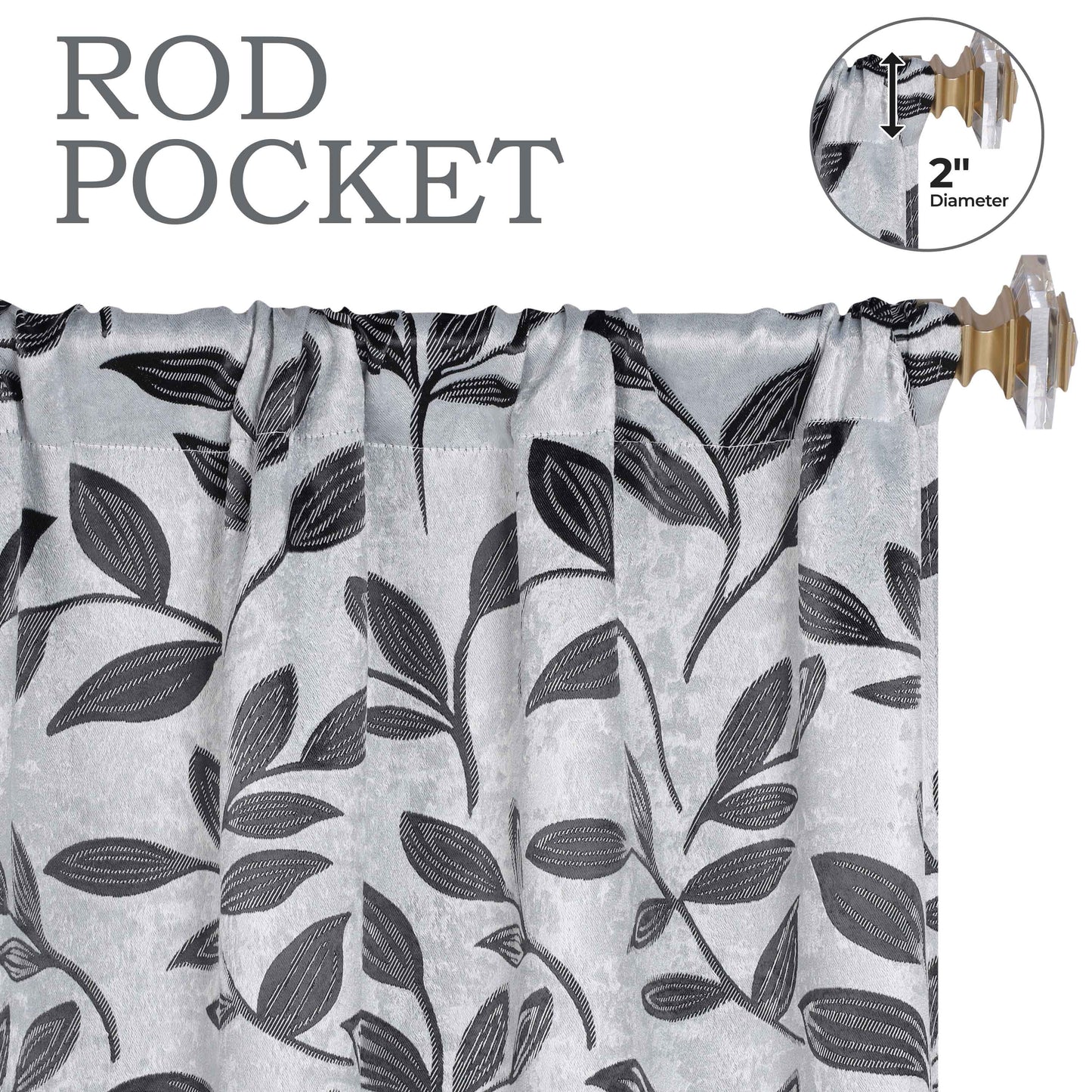 Leaves Washable Room Darkening Blackout Curtain Panels. Set of 2