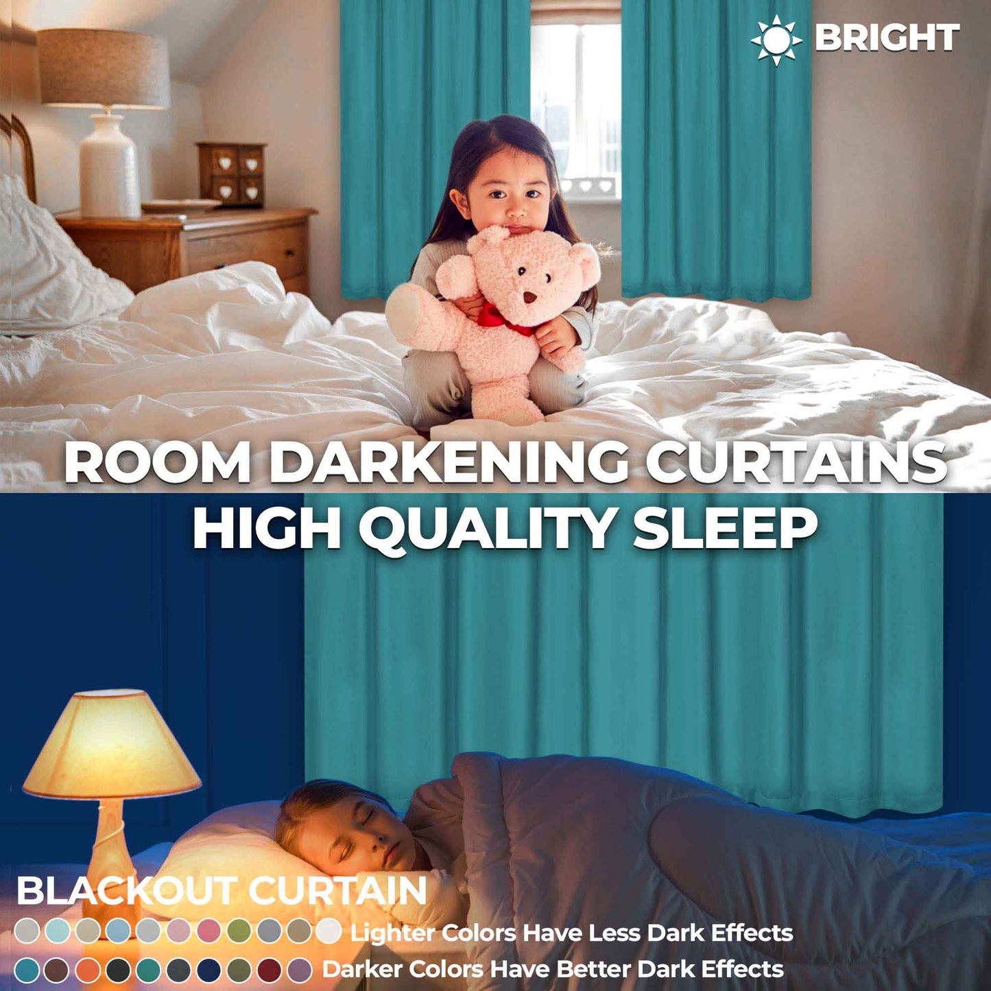 Solid Machine Washable Room Darkening Blackout Curtains. Set of 2