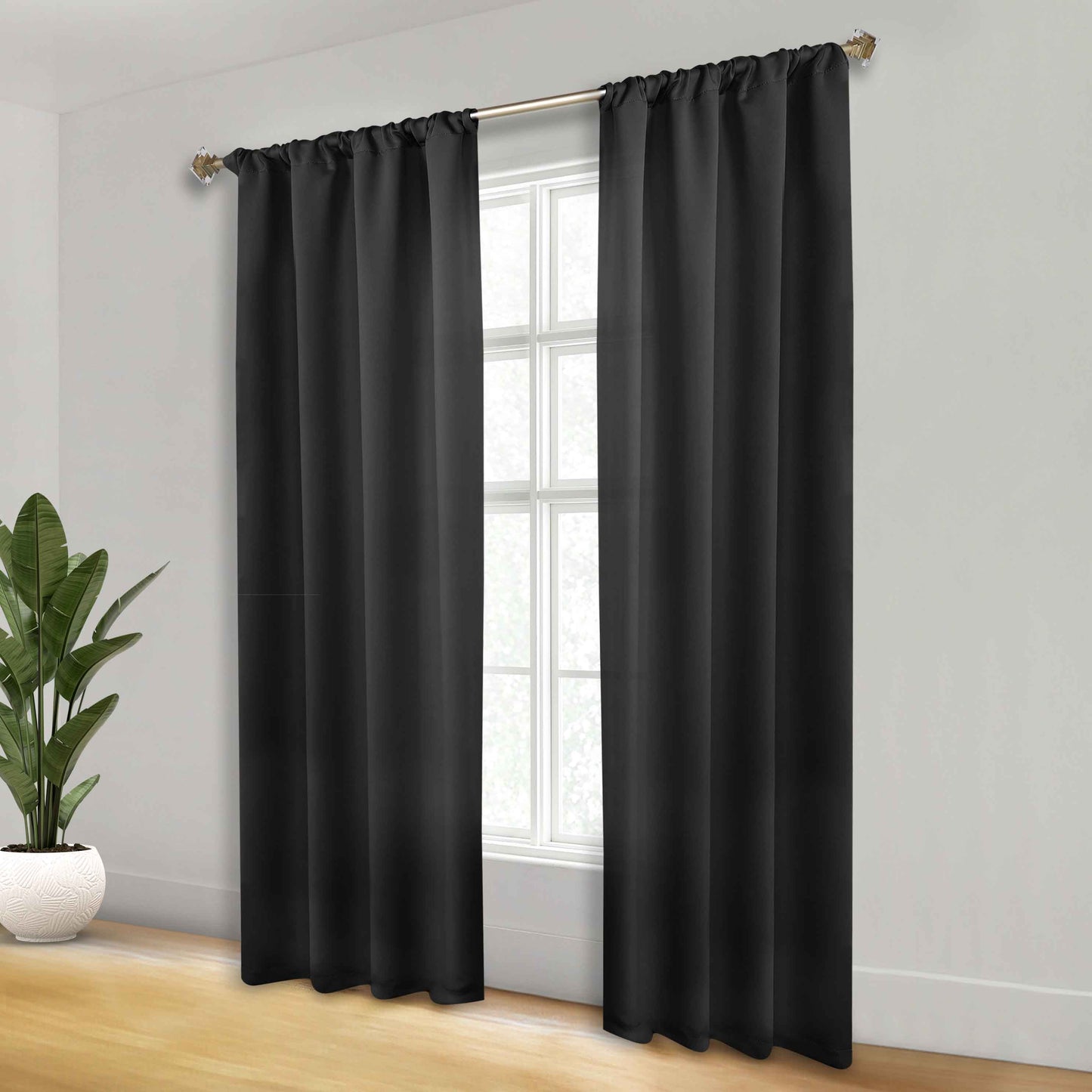 Solid Room Darkening Rod Pocket Blackout Curtain Panels. Set of 2