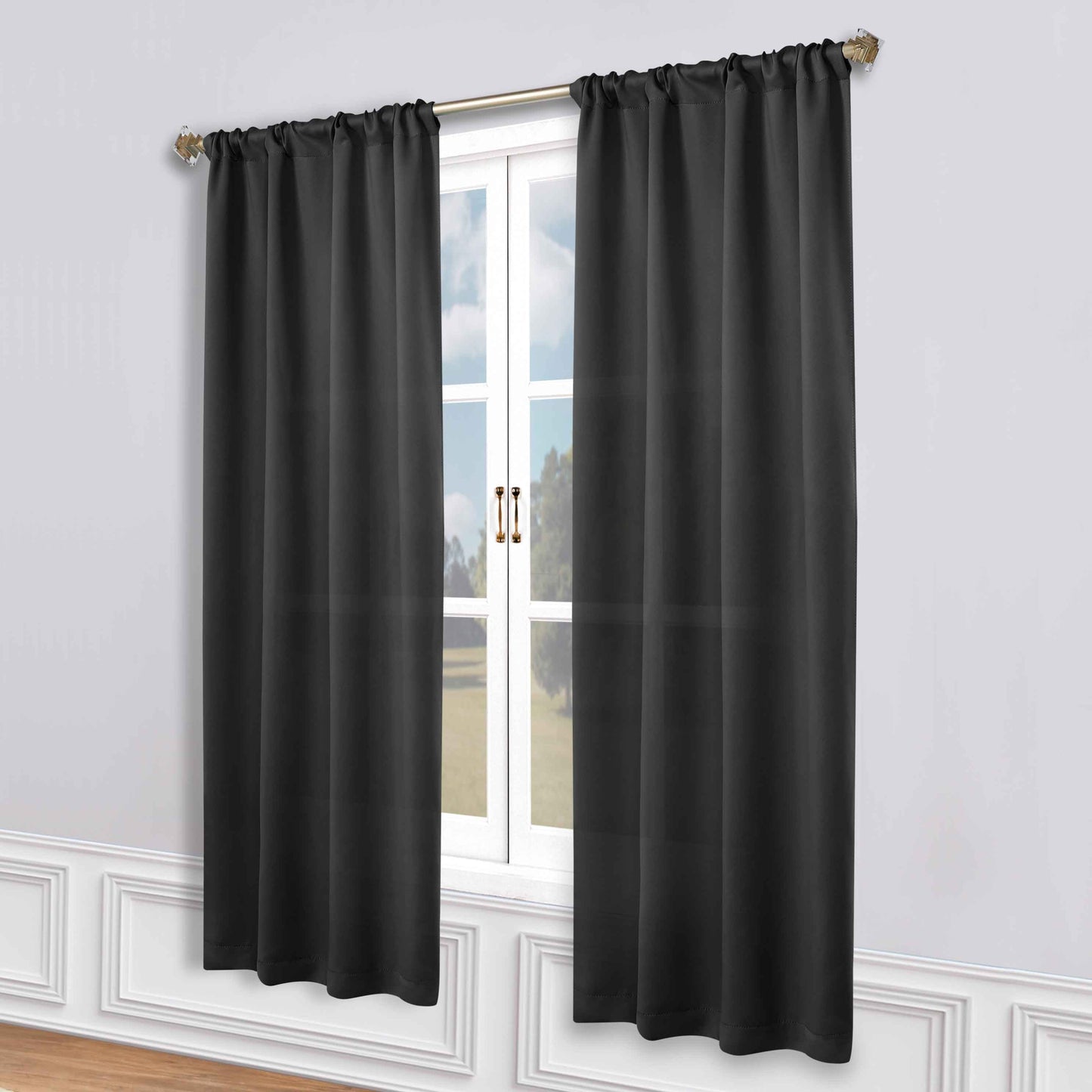 Solid Room Darkening Rod Pocket Blackout Curtain Panels. Set of 2