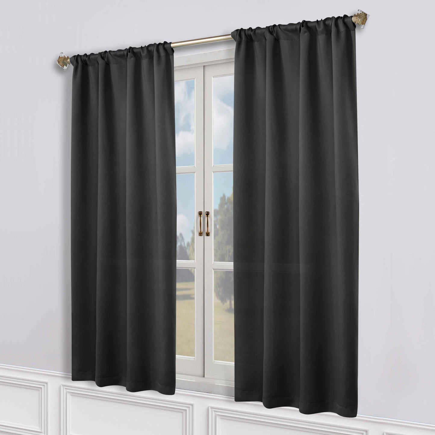 Solid Room Darkening Rod Pocket Blackout Curtain Panels. Set of 2