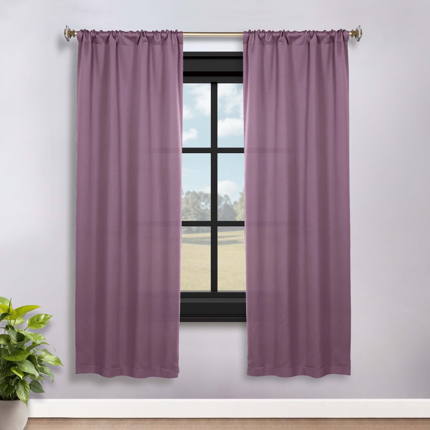 Solid Room Darkening Rod Pocket Blackout Curtain Panels. Set of 2