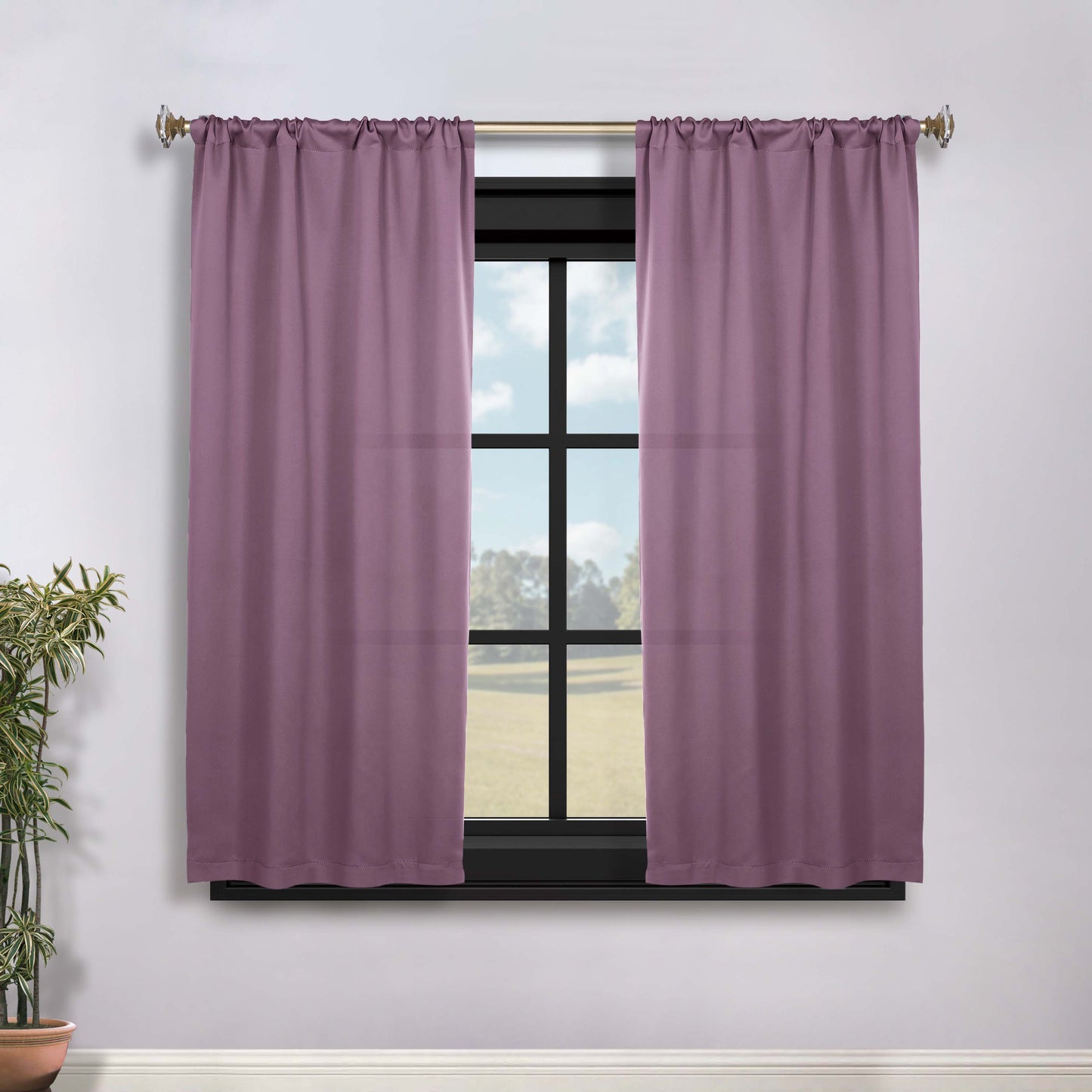 Solid Room Darkening Rod Pocket Blackout Curtain Panels. Set of 2