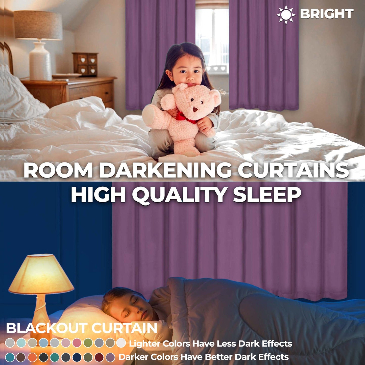 Solid Room Darkening Rod Pocket Blackout Curtain Panels. Set of 2