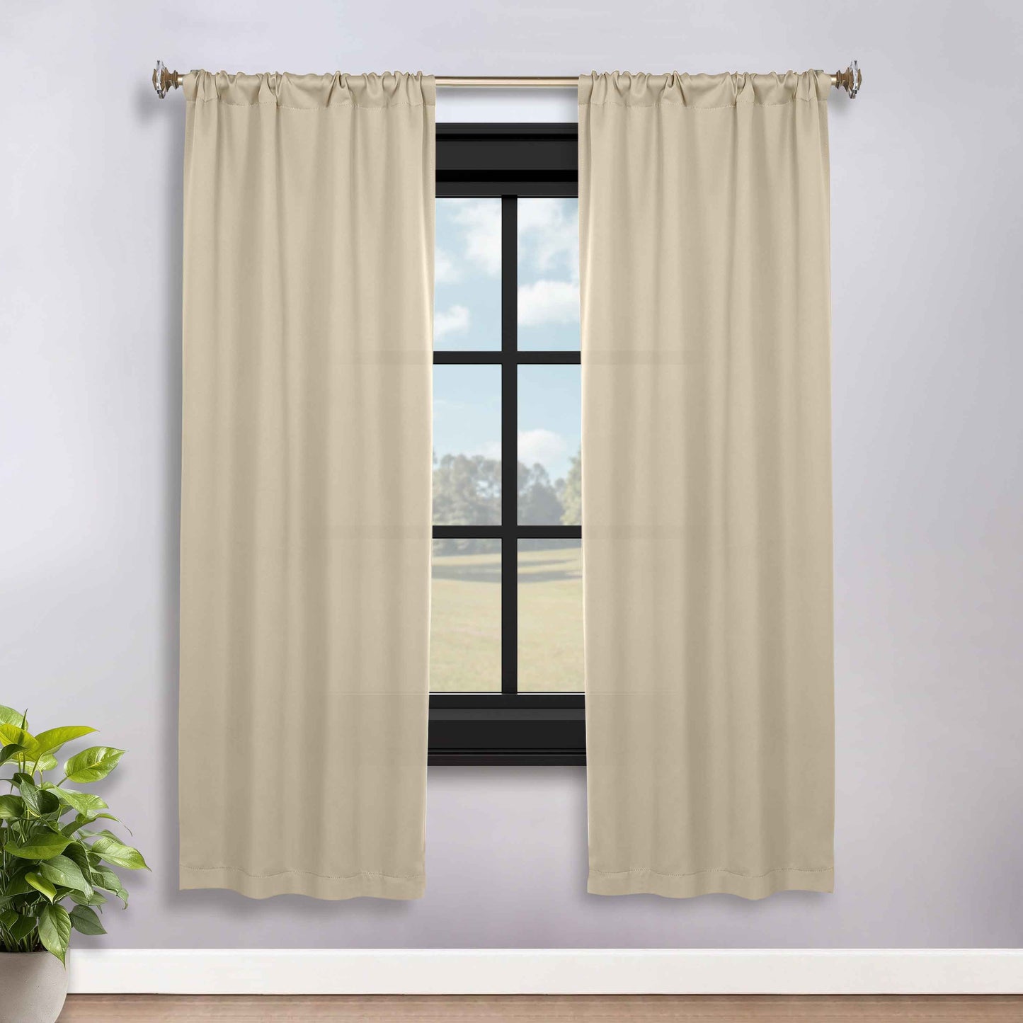 Solid Room Darkening Rod Pocket Blackout Curtain Panels. Set of 2