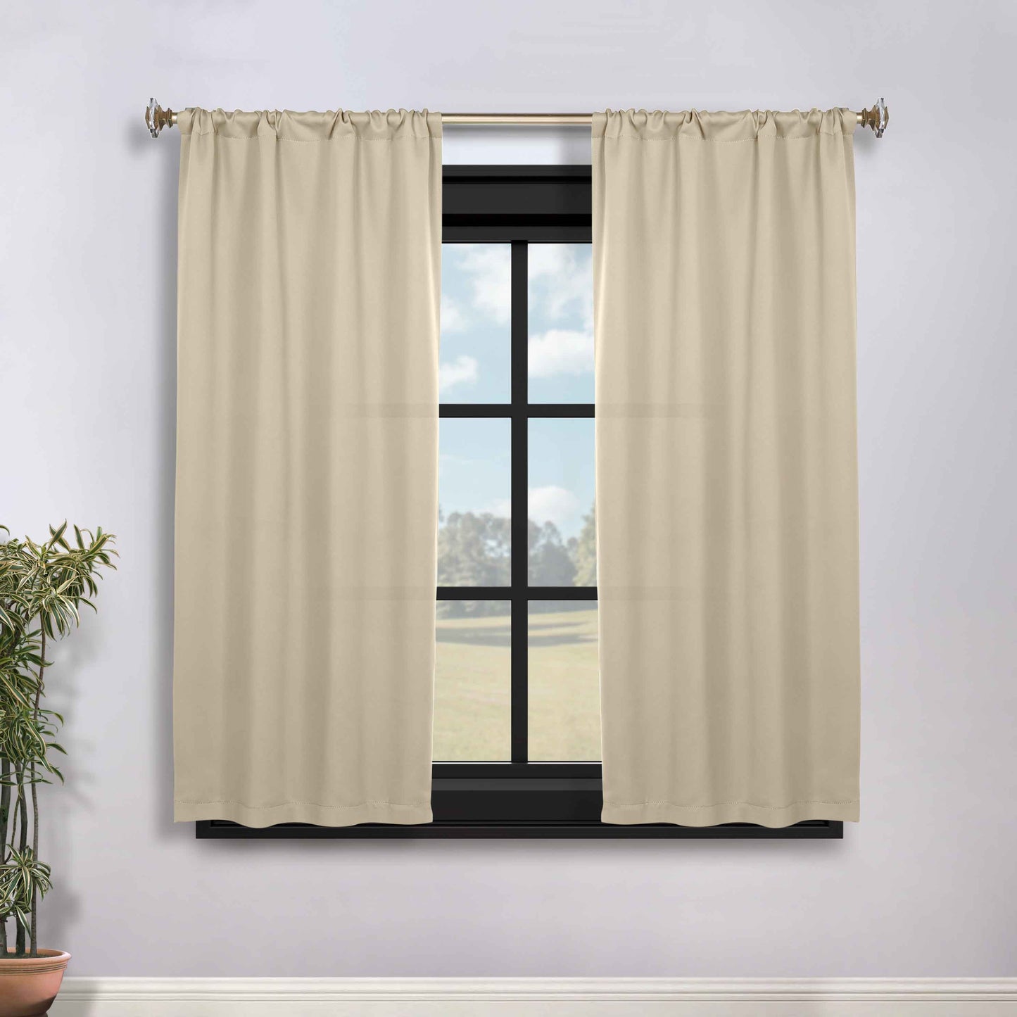 Solid Room Darkening Rod Pocket Blackout Curtain Panels. Set of 2