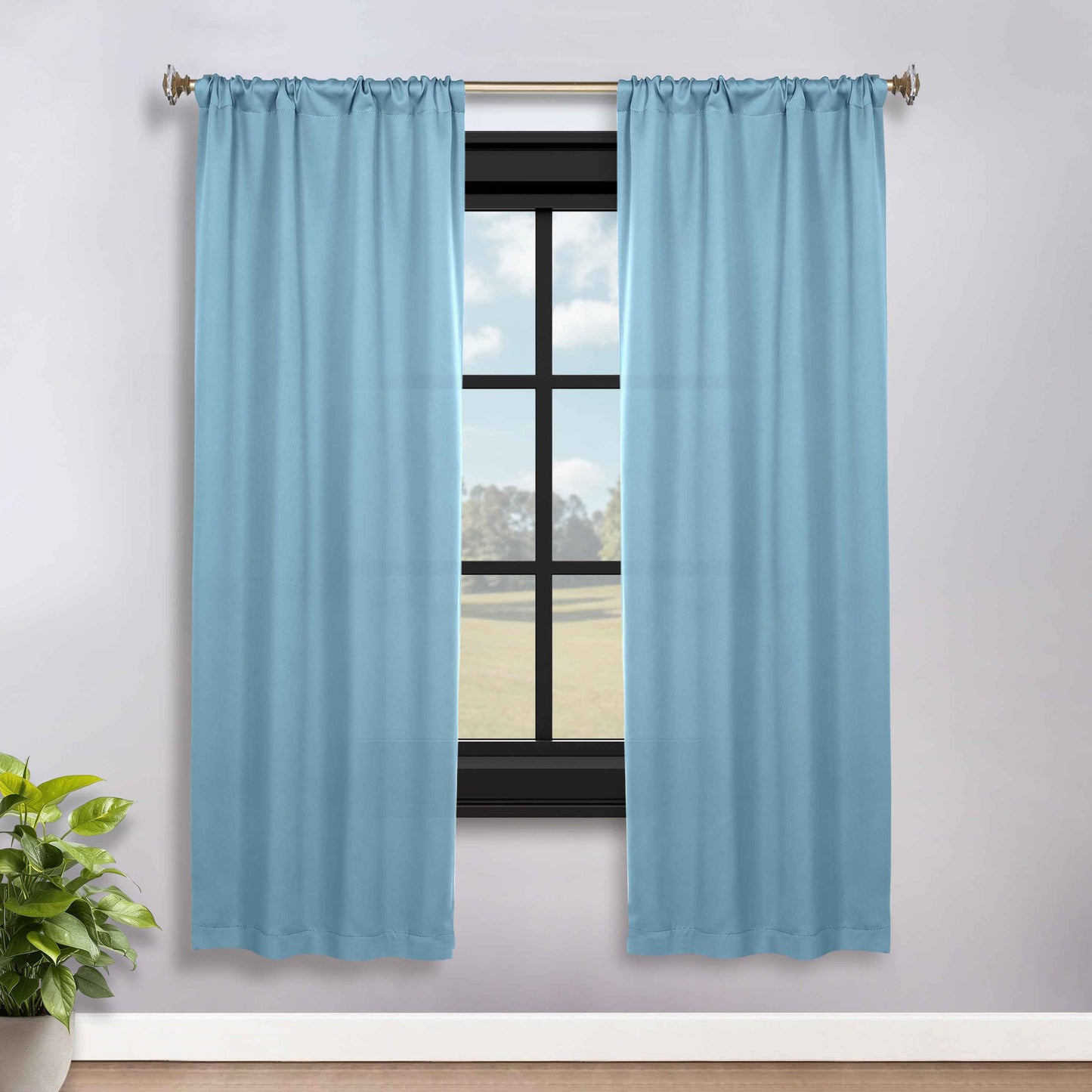Solid Room Darkening Rod Pocket Blackout Curtain Panels. Set of 2