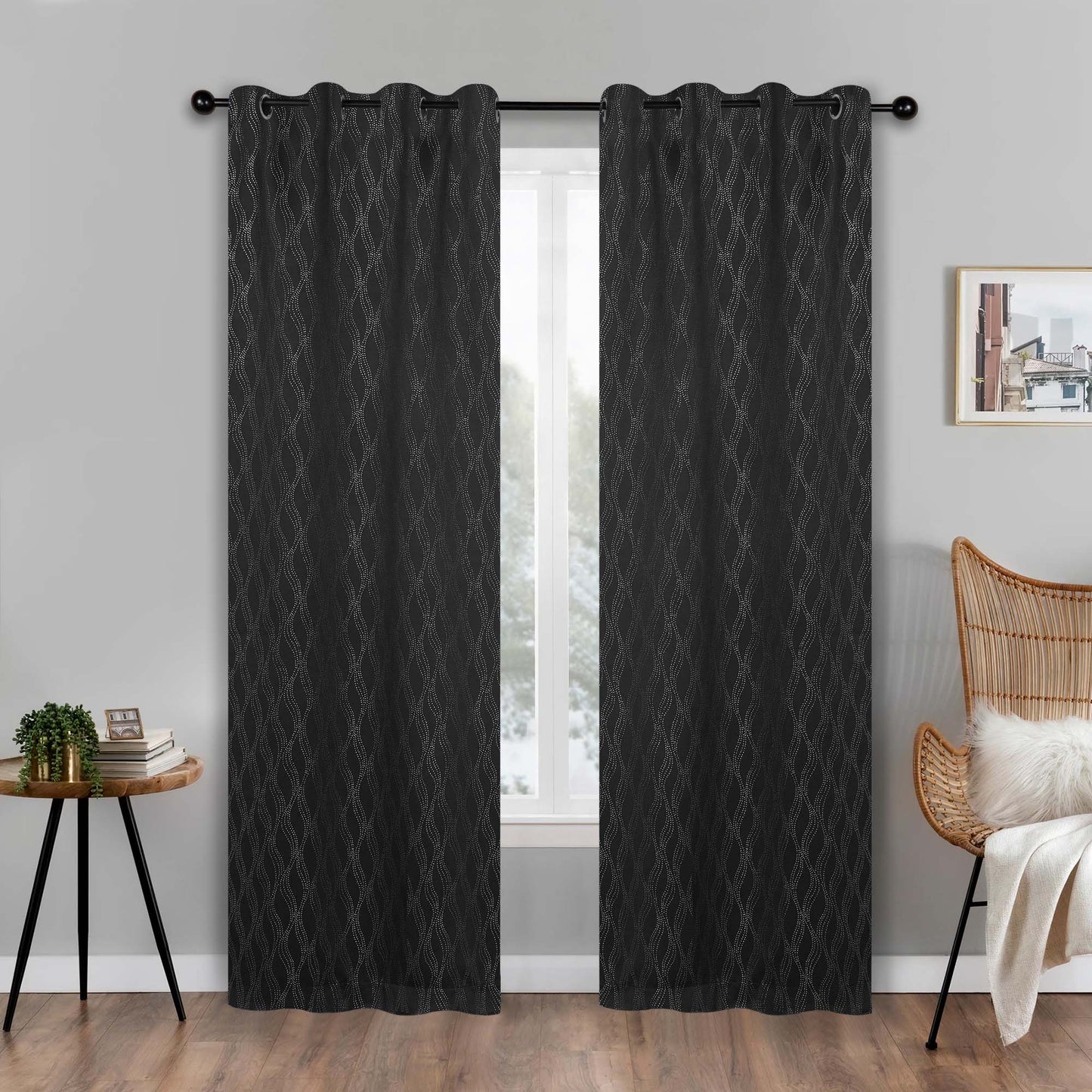 Zuri Textured Waves Room Darkening Blackout Curtains. Set of 2
