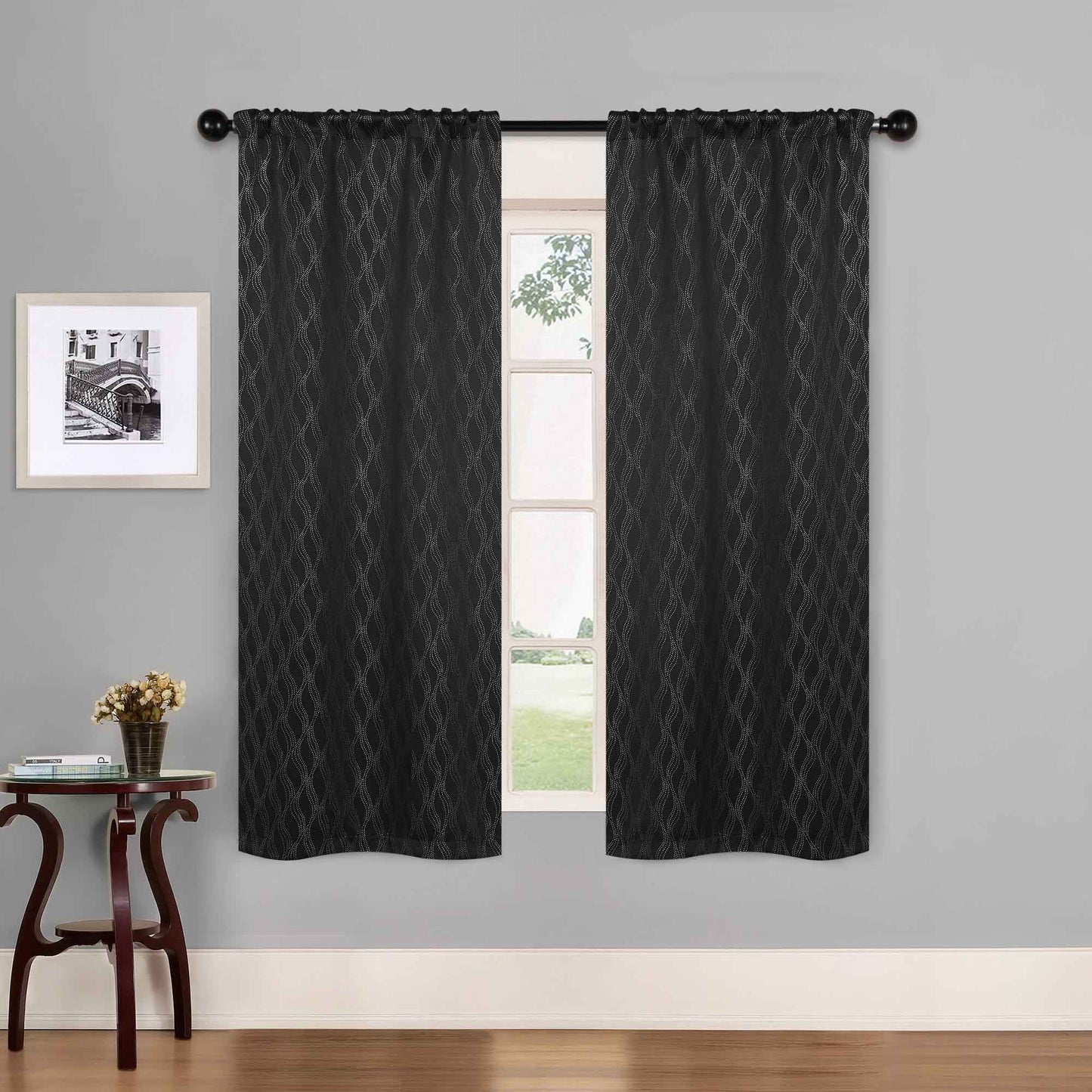 Zuri Textured Waves Room Darkening Blackout Curtains. Set of 2