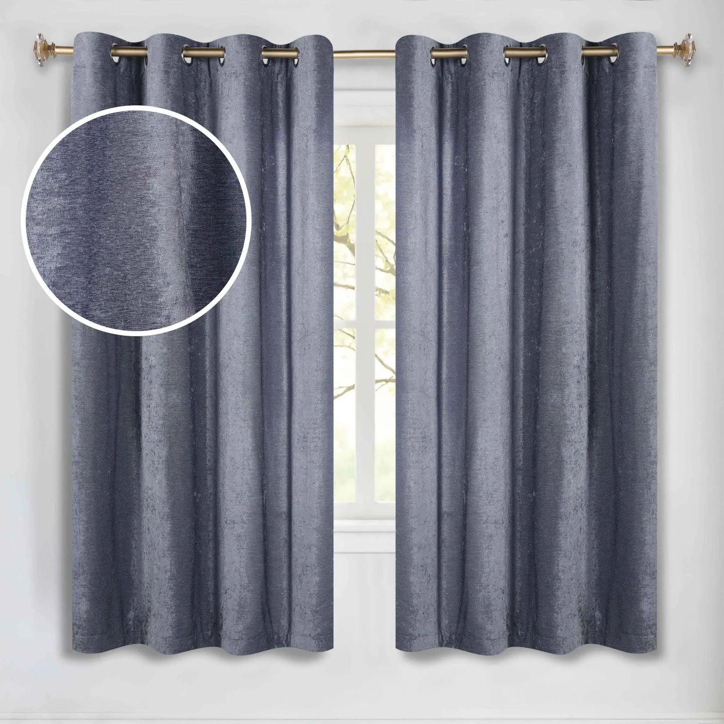 Noor Semi-Blackout Chenille Washable Grommet Curtains. Set of 2 Panels