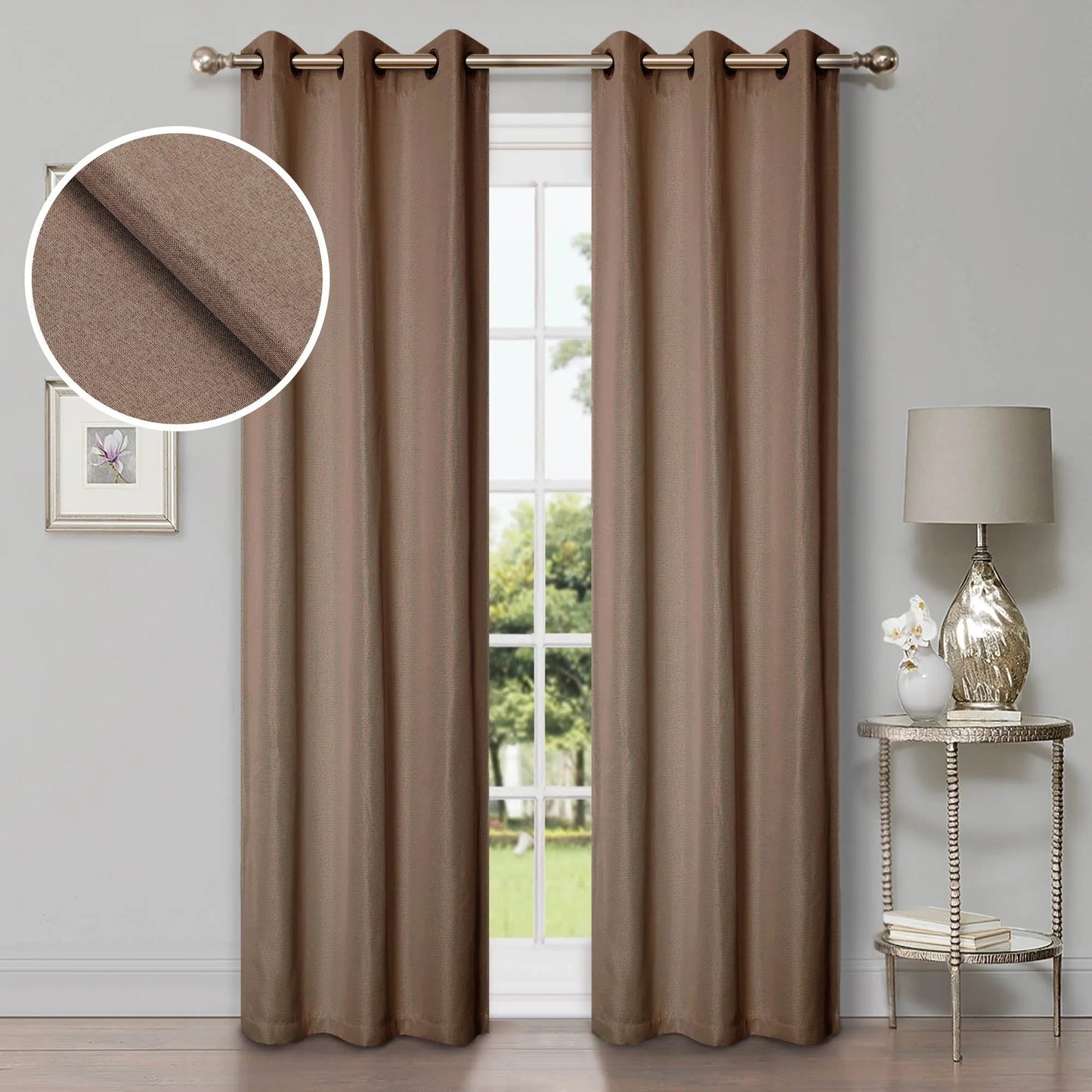 Linen Pattern Washable Room Darkening Blackout Curtains. Set of 2