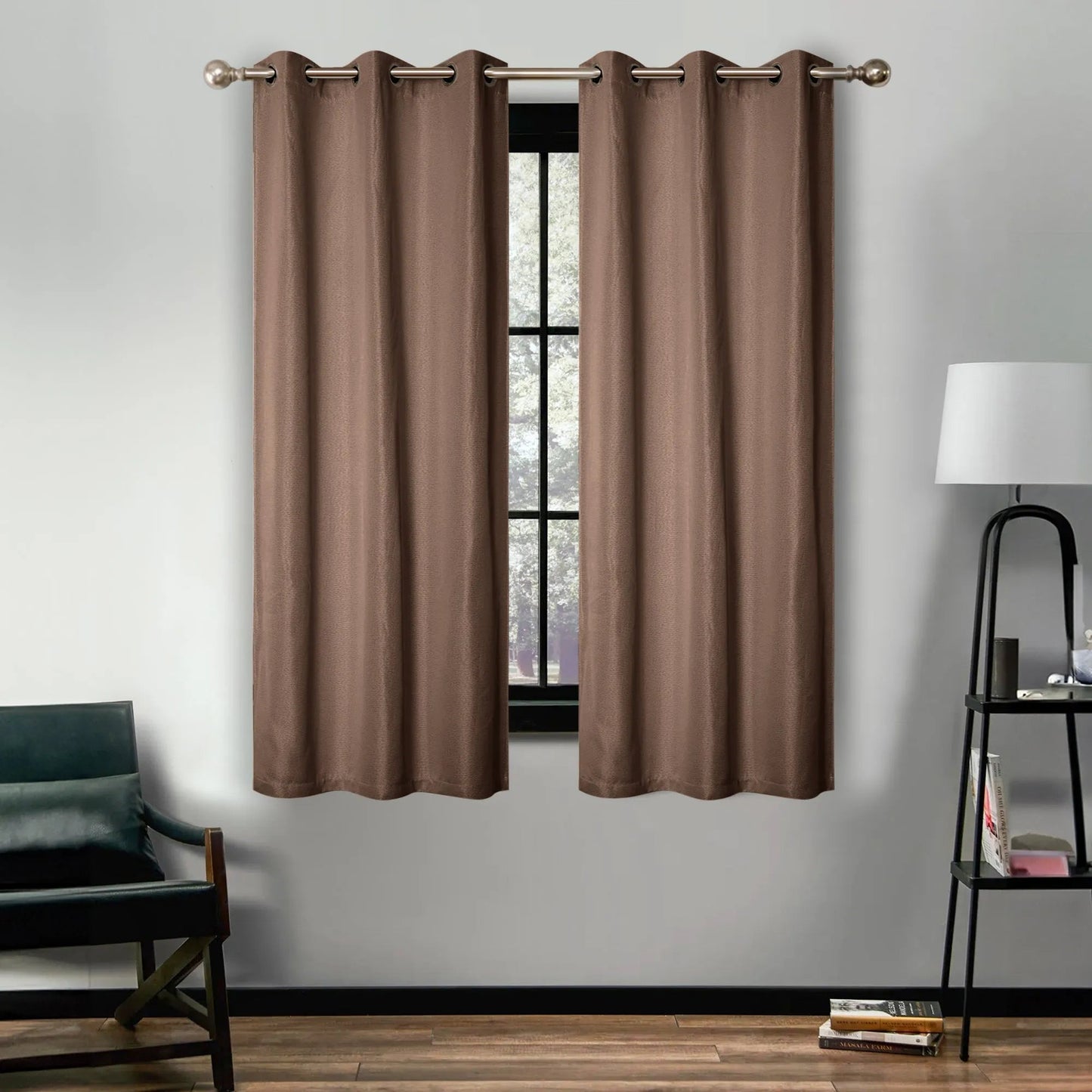 Linen Pattern Washable Room Darkening Blackout Curtains. Set of 2