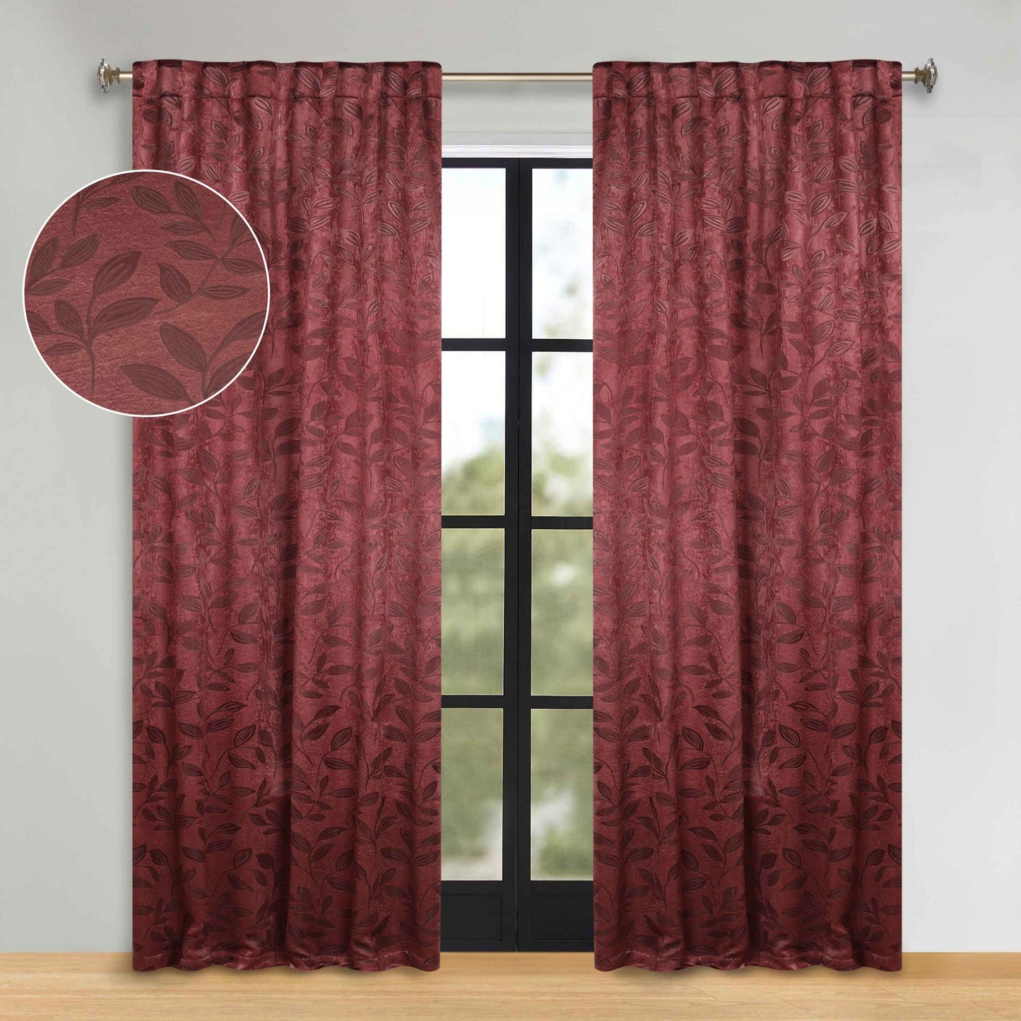 Leaves Room Darkening Back Tabs Blackout Curtain Panels. Set of 2