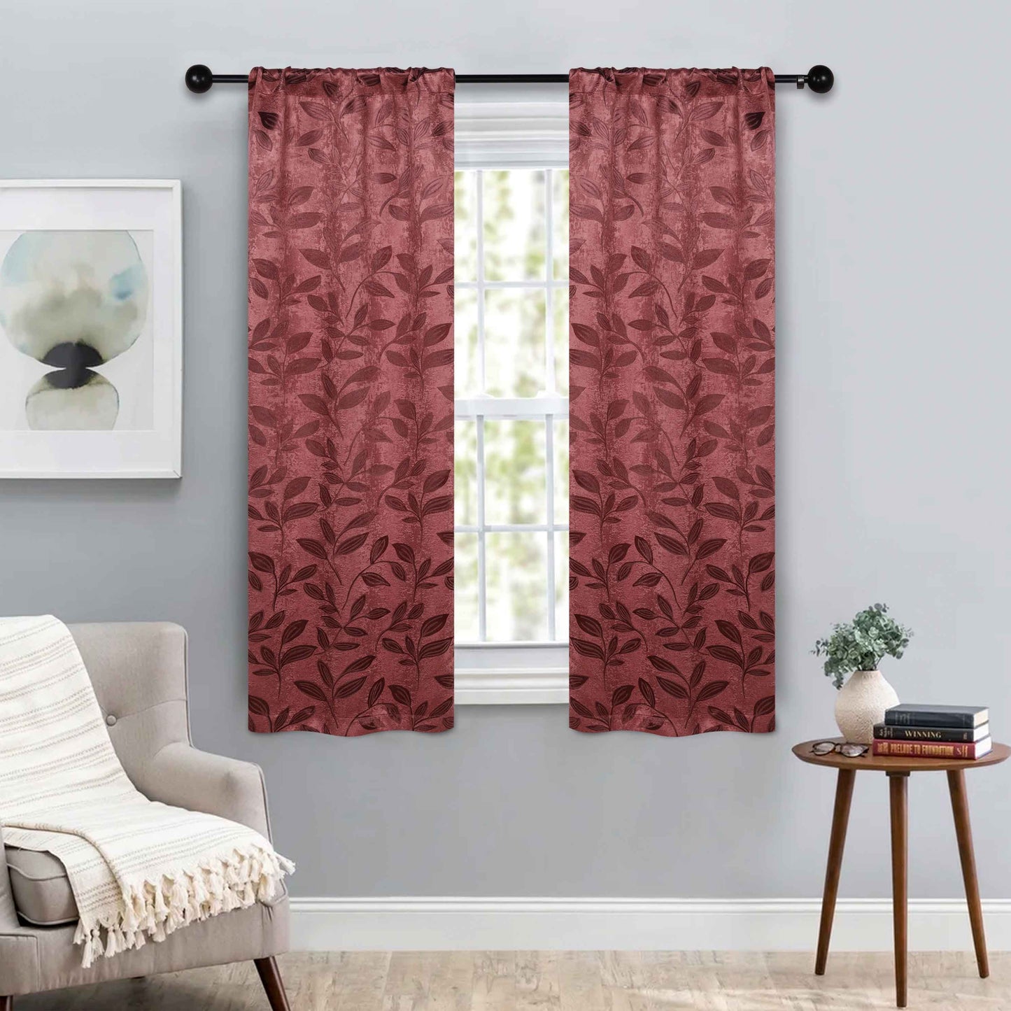 Leaves Room Darkening Washable Blackout Curtain Panels. Set of 2