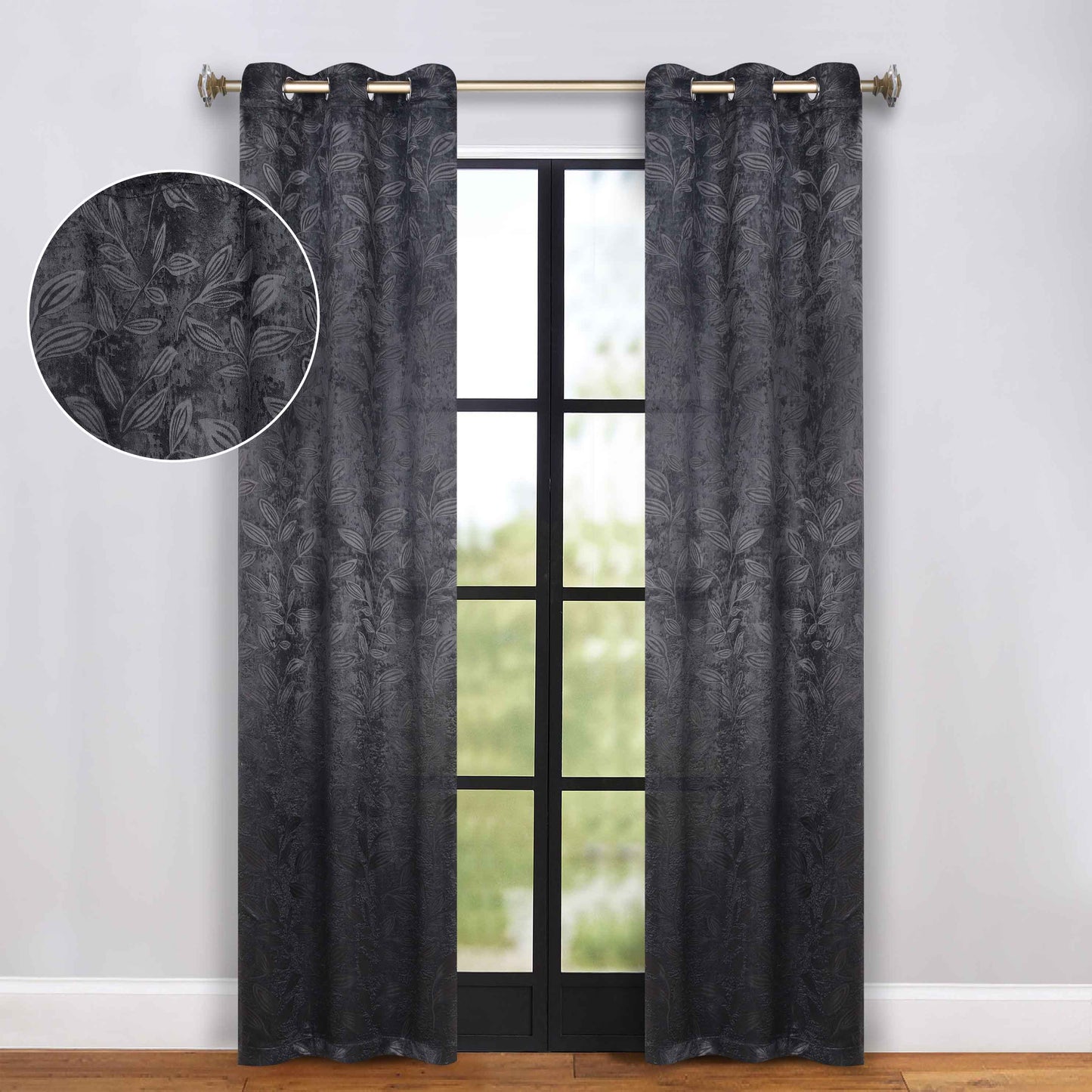 Leaves Room Darkening Grommet Blackout Curtain Panels. Set of 2