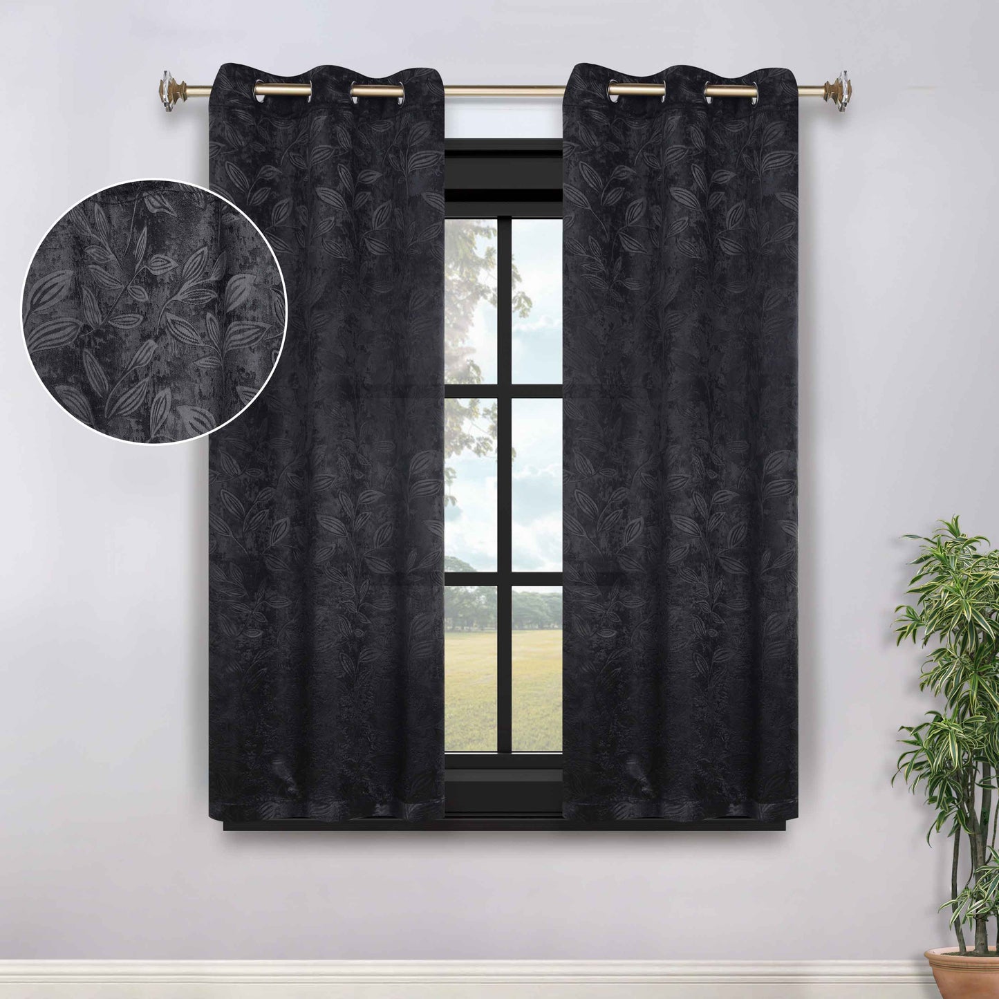 Leaves Room Darkening Grommet Blackout Curtain Panels. Set of 2
