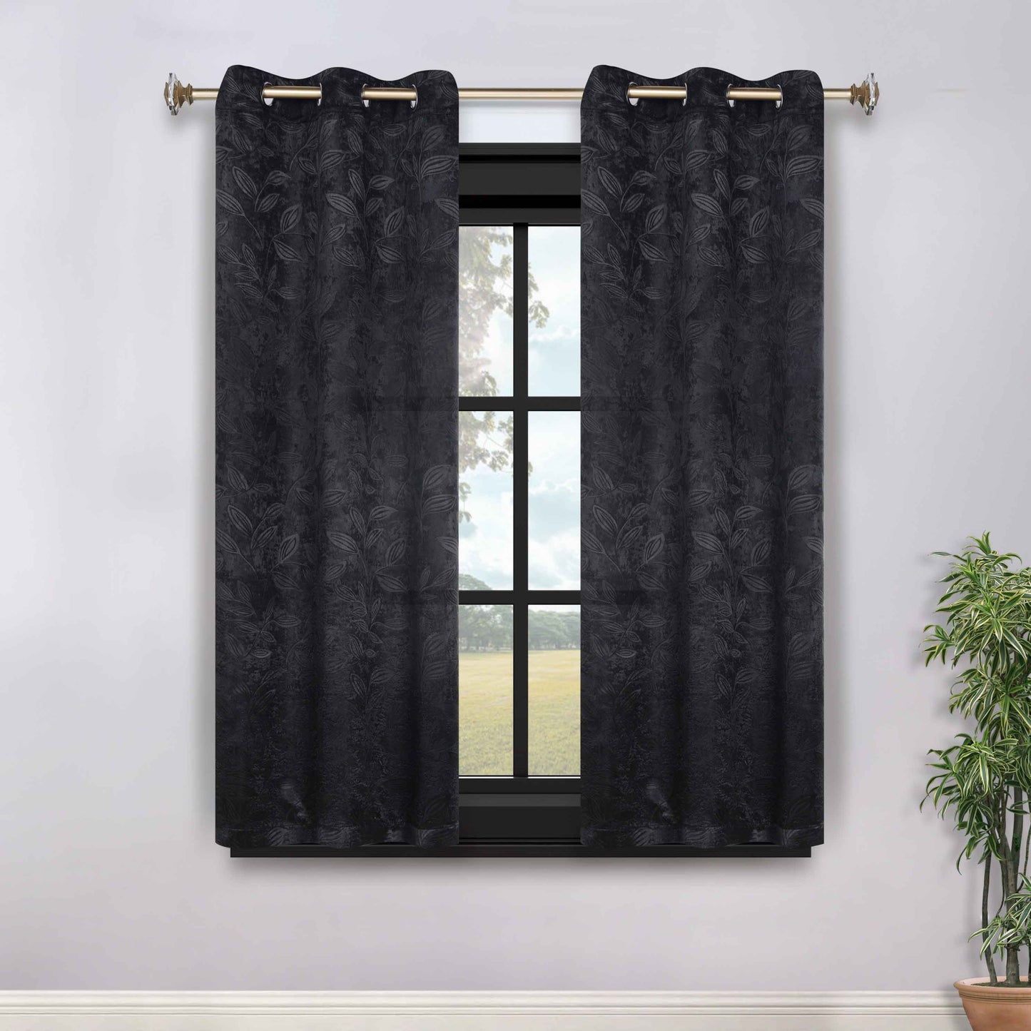 Leaves Room Darkening Grommet Blackout Curtain Panels. Set of 2