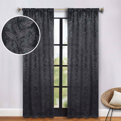 Leaves Room Darkening Washable Blackout Curtain Panels. Set of 2
