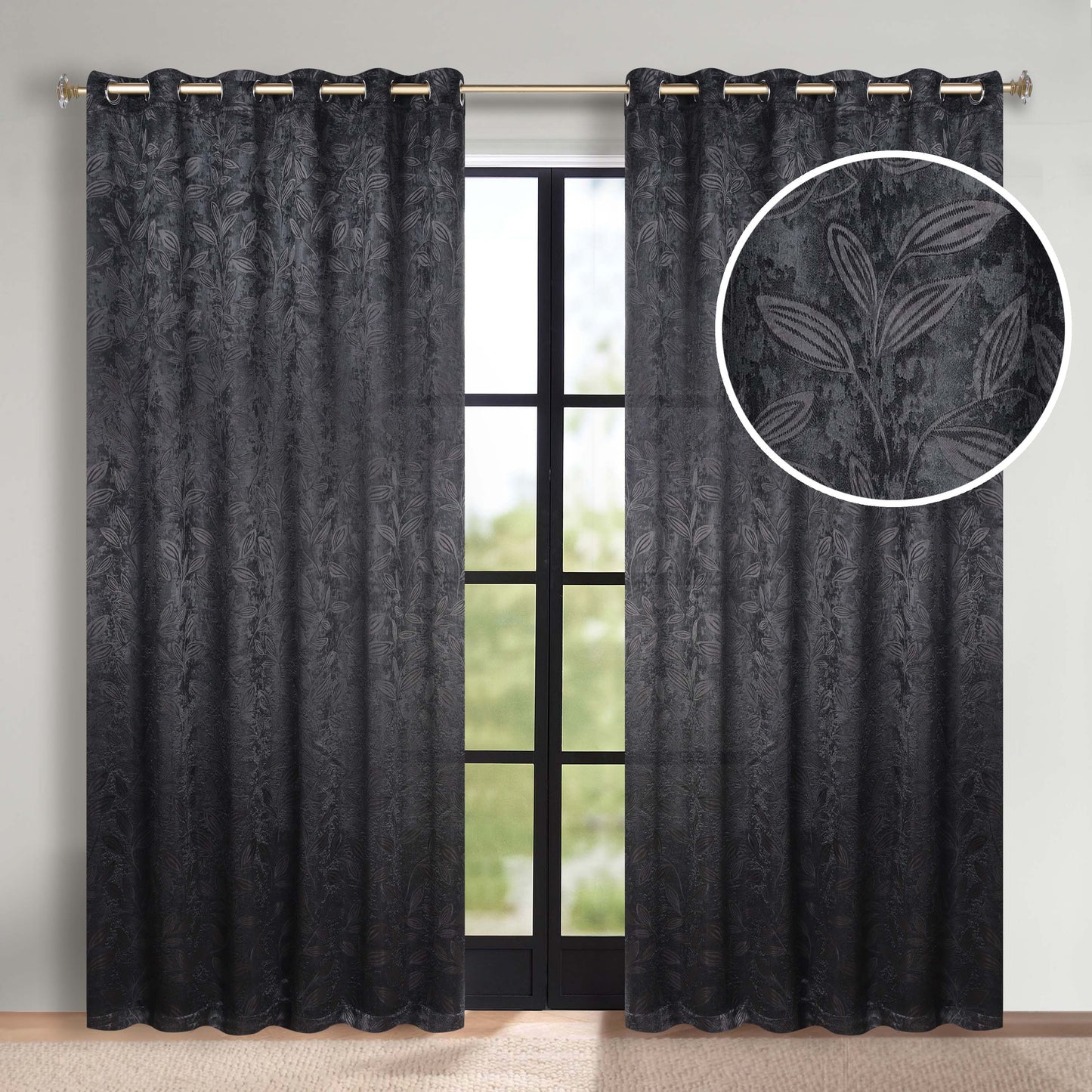 Leaves Room Darkening Grommet Blackout Curtain Panels. Set of 2