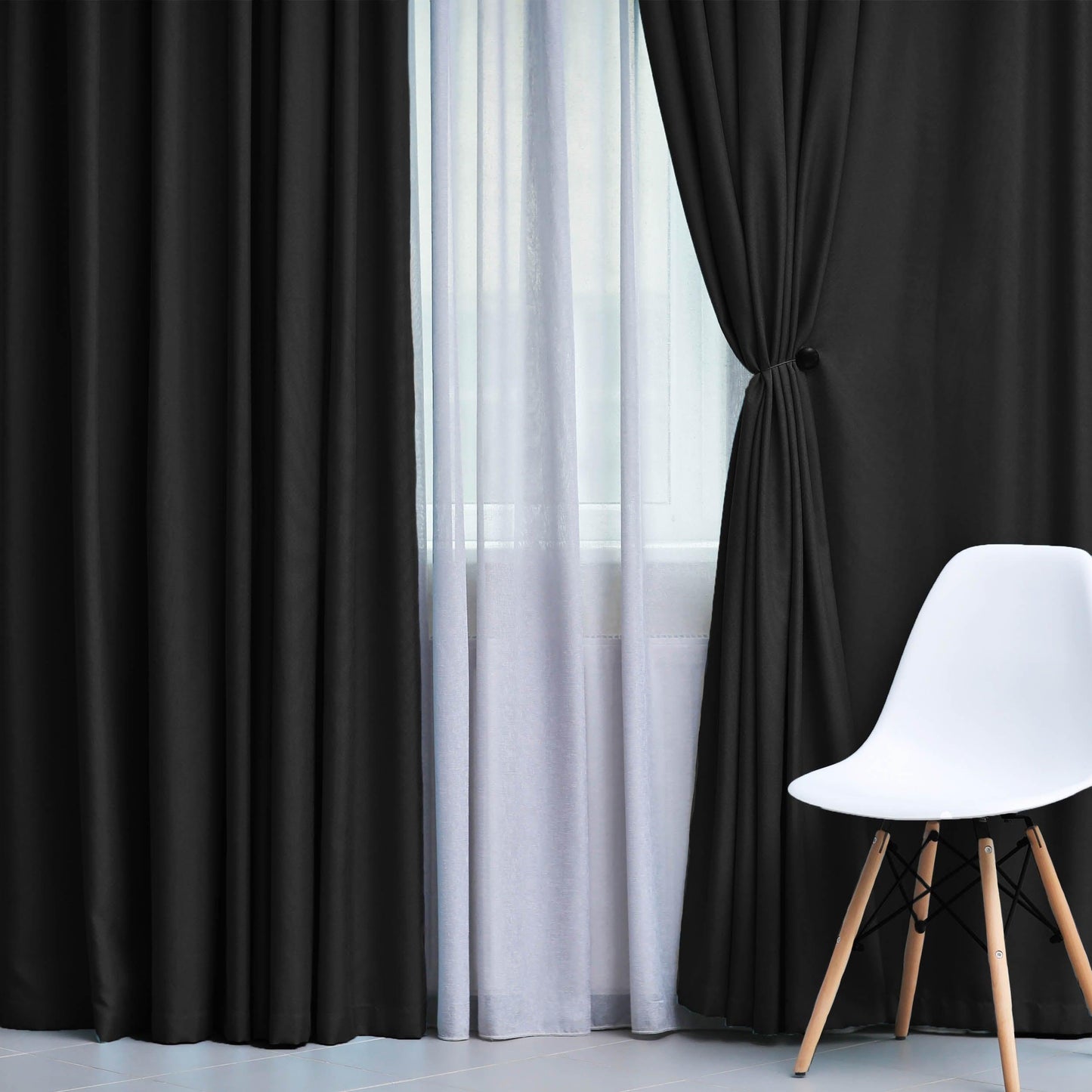 Solid Machine Washable Room Darkening Blackout Curtains. Set of 2