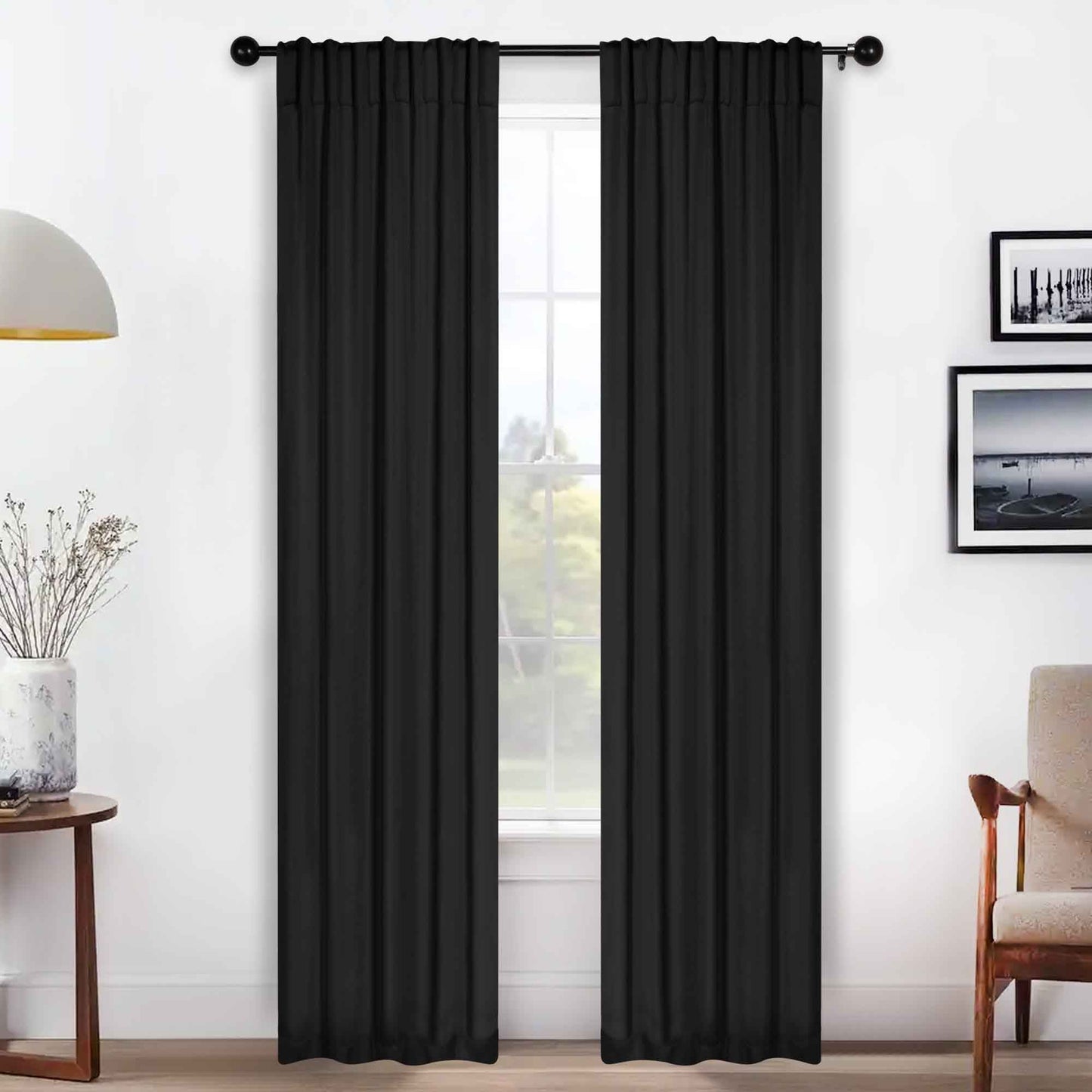 Solid Room Darkening Blackout Curtain Panels. Back Tabs. Set of 2