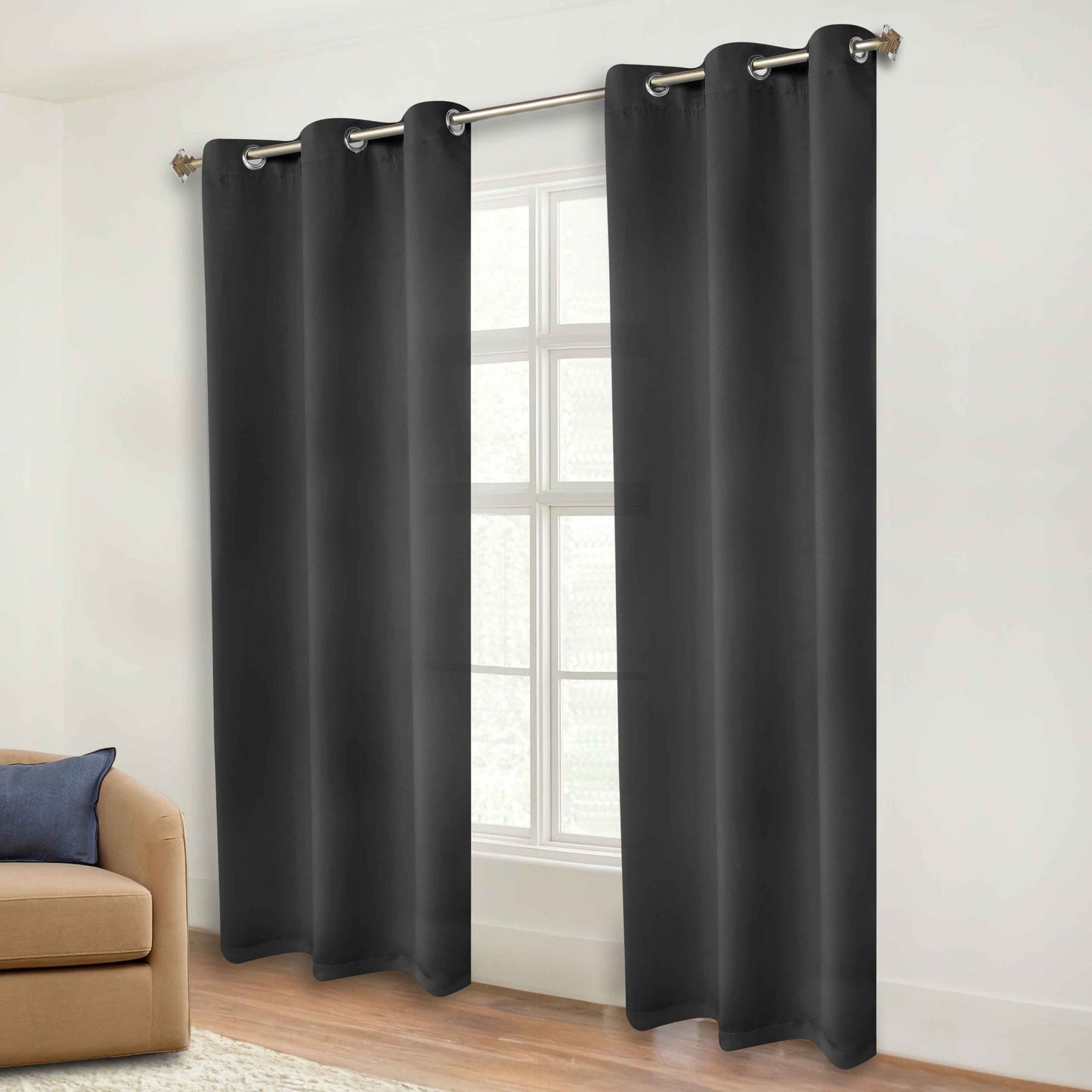 Classic Modern Solid Room Darkening Blackout Curtain Panels. Set of 2