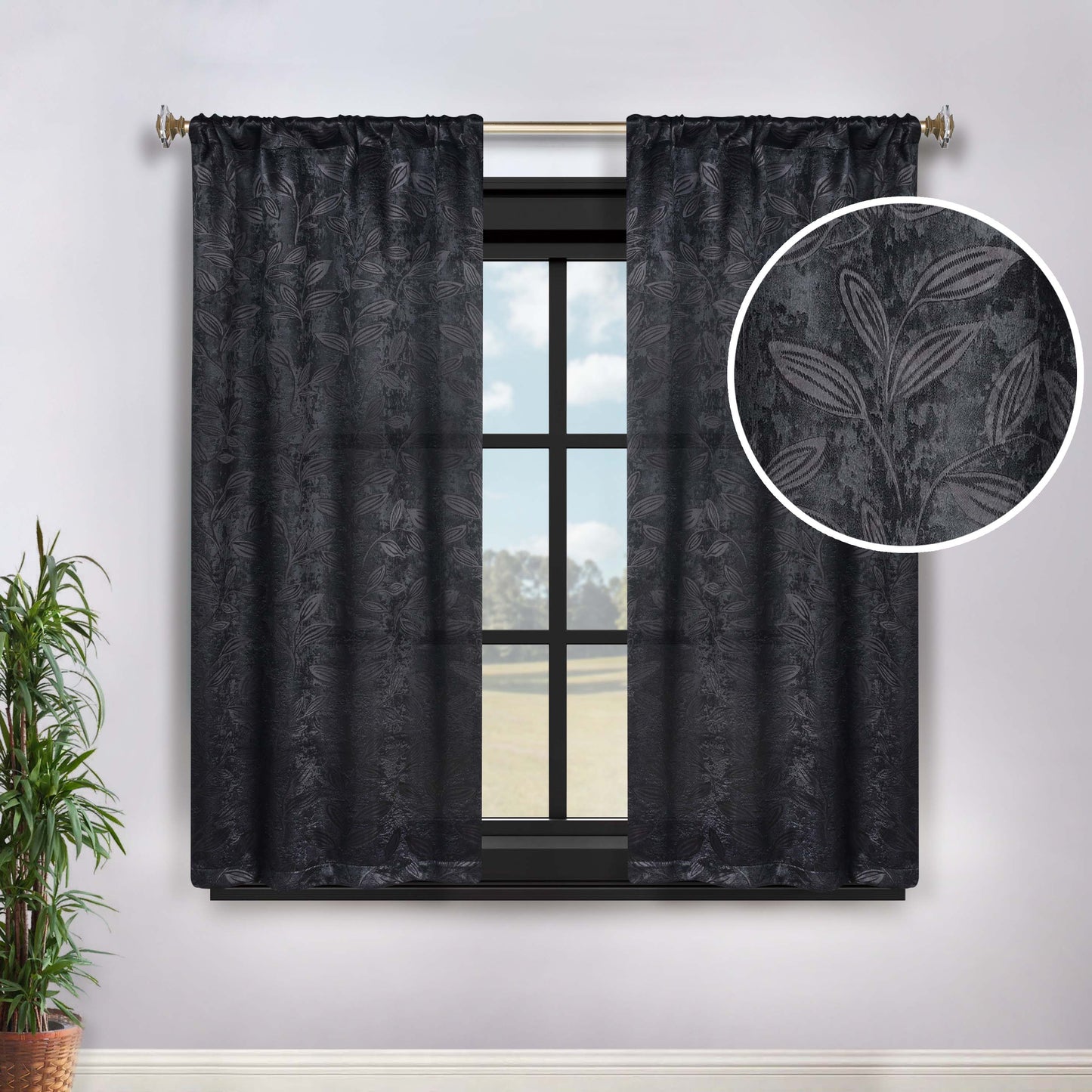 Leaves Room Darkening Washable Blackout Curtain Panels. Set of 2