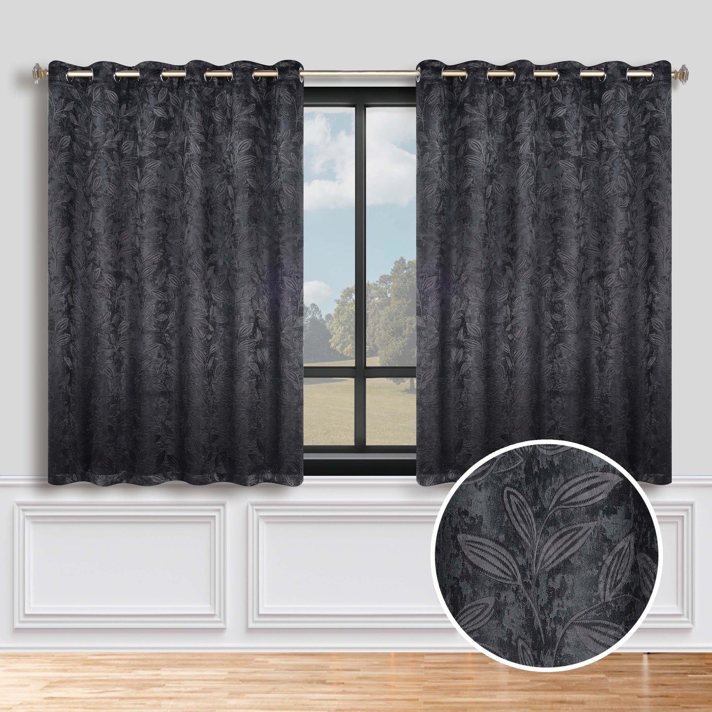 Leaves Room Darkening Grommet Blackout Curtain Panels. Set of 2